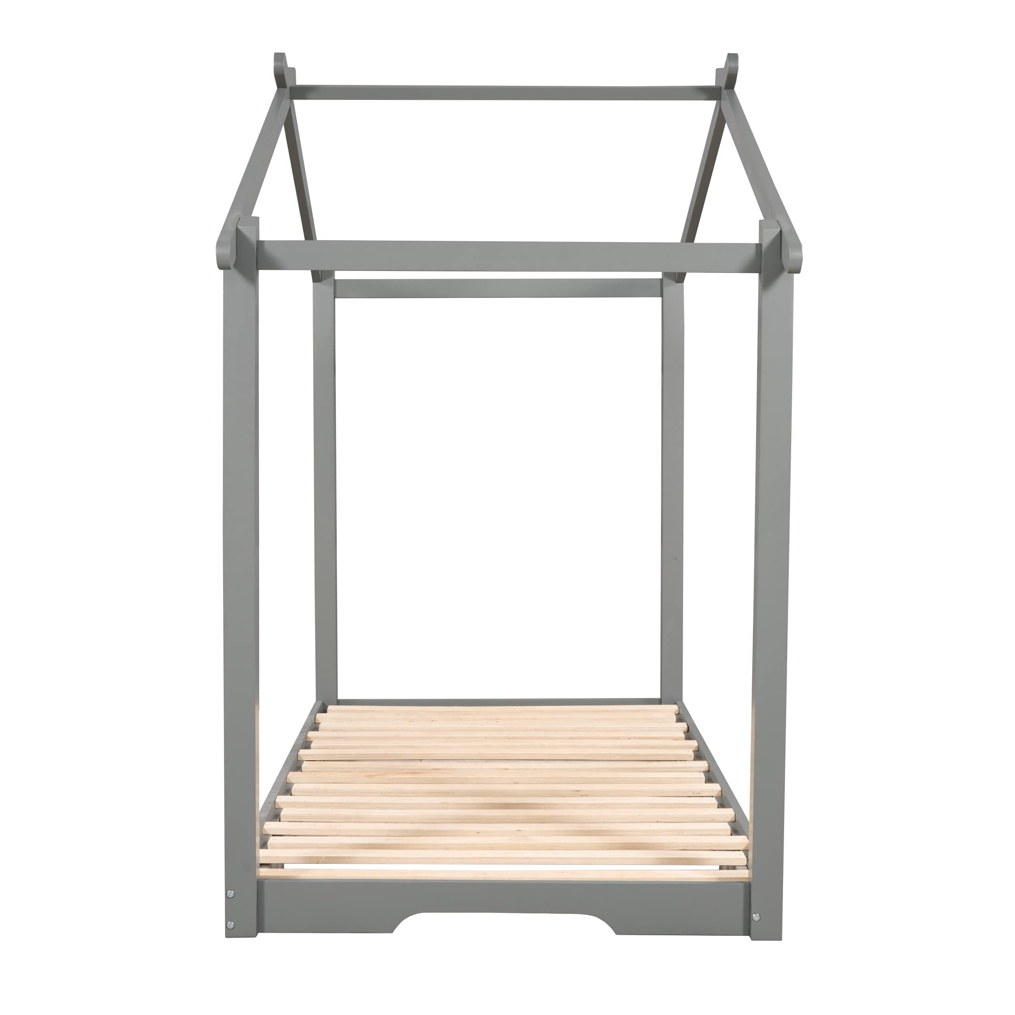 RUNNA Solid Wood Daybed Twin to King Size Convertible Bed with Trundle - House Shaped Platform Bed for Kids & Adults - Includes Wood Slats & Floor Bed Tent - Perfect for Bedroom, Living Room, Guest Room (Gray+Wood+King) - Great for Sleepovers, Playtime & Space Saving