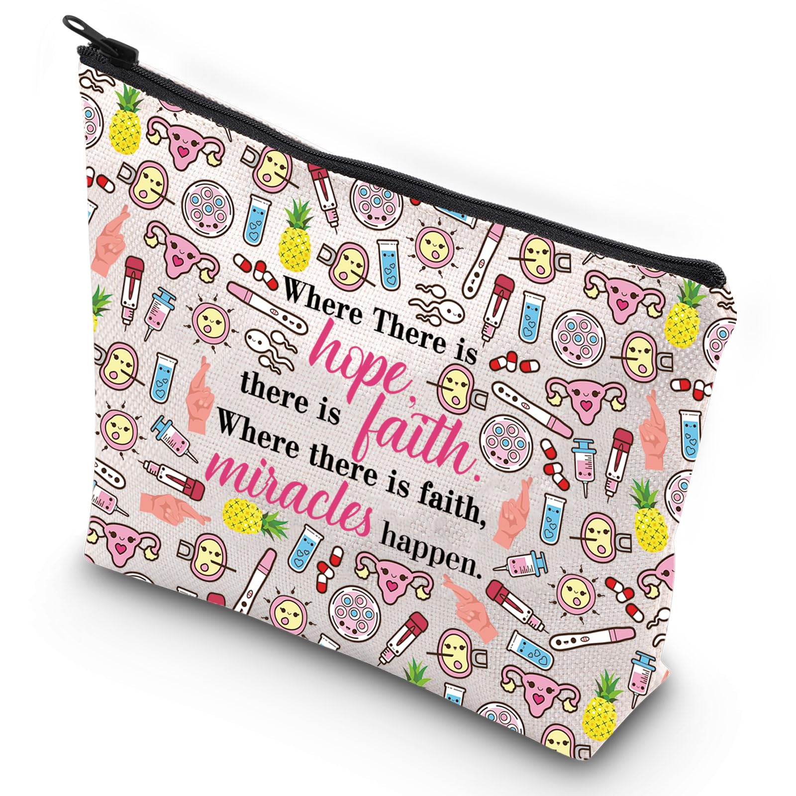 G2TUP IVF Faith Makeup Bag - Motivational Infertility Pineapple Gift for Warrior Moms - Perfect for IVF Transfer Day & Infertility Support - Great for Hospital Visits, Fertility Clinics and Emotional Support Gifts