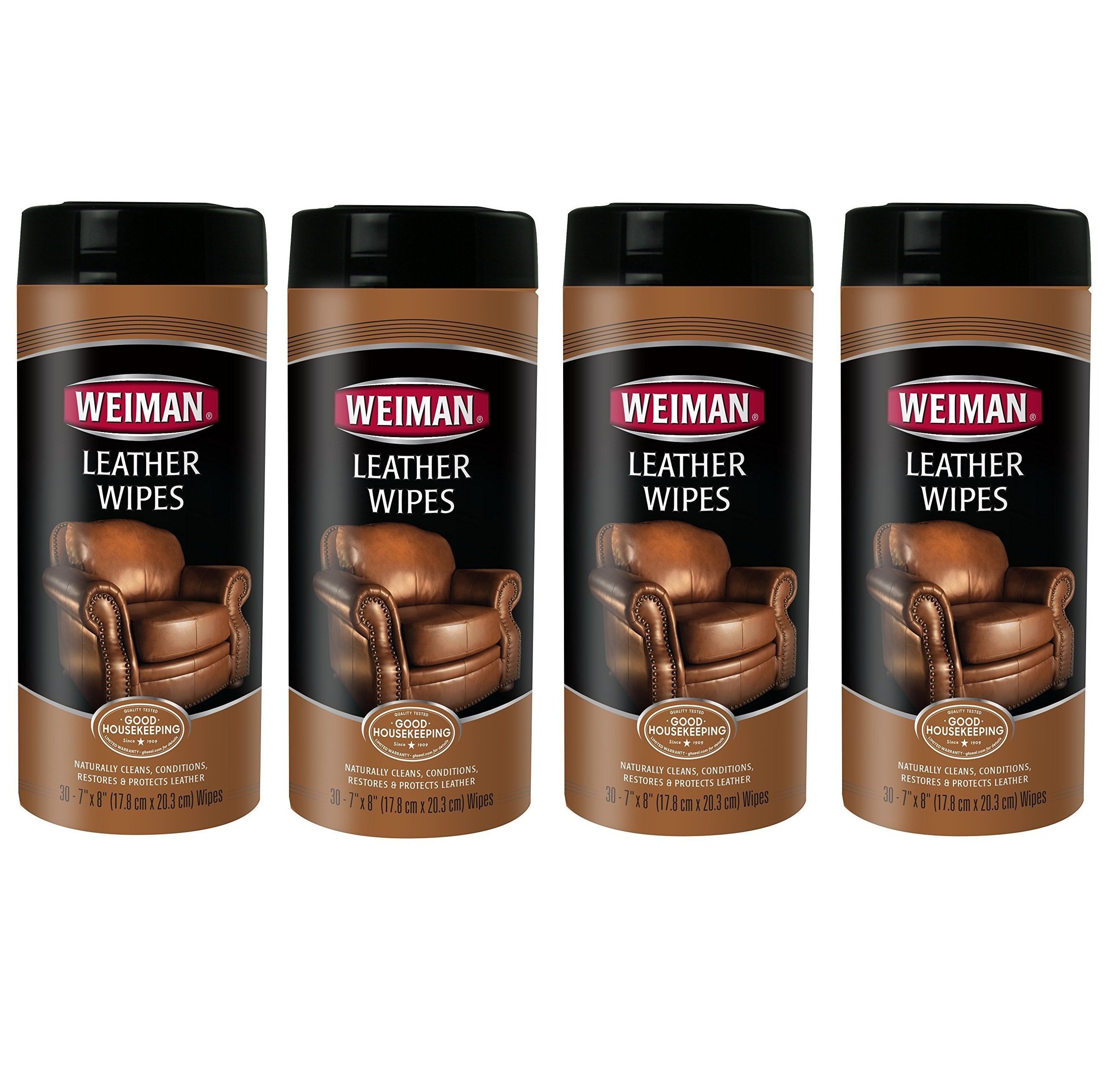 Weiman Leather Wipes for Car Seats, Shoes, Couches - 30 Count (4 Pack) - Clean, Condition & Protect Leather - Perfect for Auto Interiors, Furniture & Accessories
