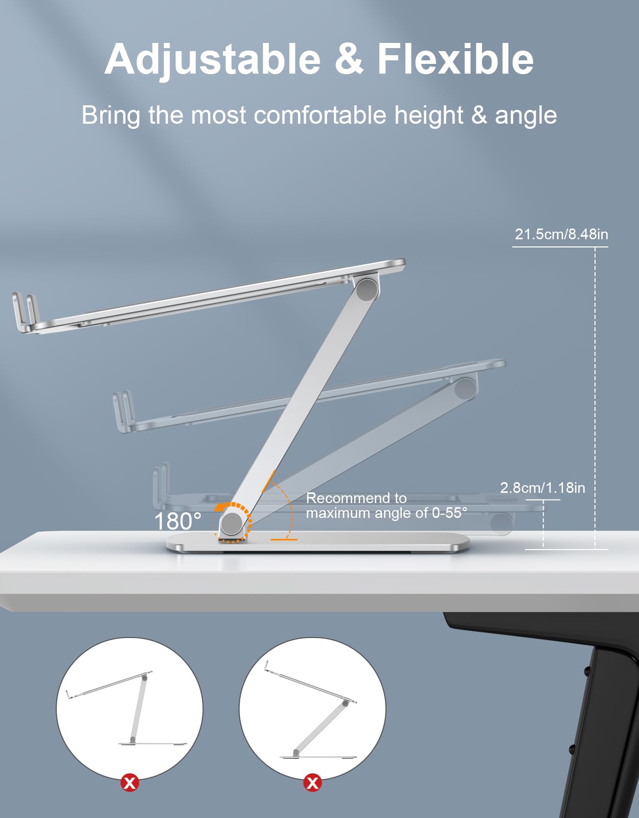 Niweya Adjustable Aluminum Laptop Stand for Desk - Ergonomic Riser Holder with Ventilated Cooling, Portable Design for MacBook Air/Pro & All 10-16 Inch Notebooks - Perfect for Home Office, Gaming & Workstation Setup