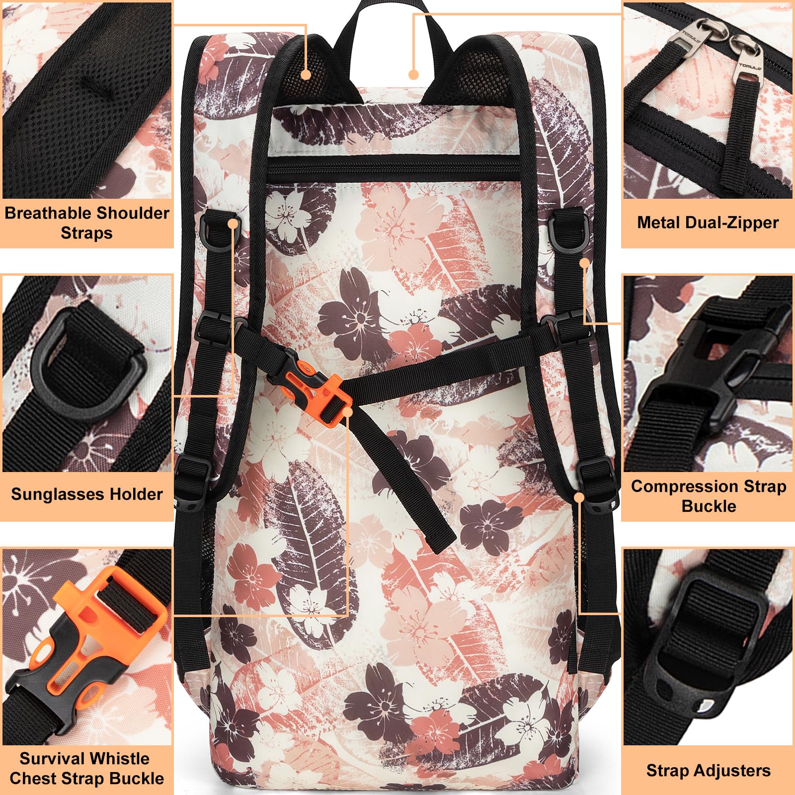 TOMULE 40L Waterproof Day Hiking Backpack for Women - Lightweight Travel Backpack for Outdoor Adventures, Camping & Daily Commute