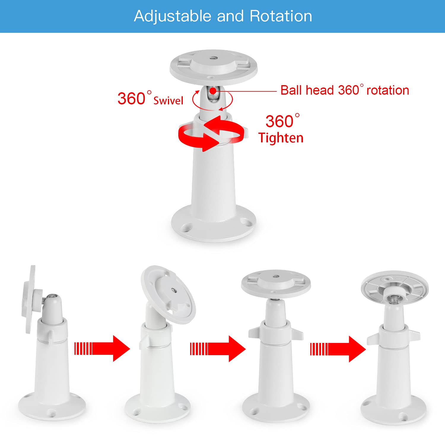 360° Adjustable Wall Mount Bracket for Kasa Indoor Pan/Tilt Smart Security Camera, Kasa 2K QHD Camera & TP-Link Tapo C200 - Rustproof Aluminum Alloy (Camera Not Included) - Perfect for Home Security, Baby Monitoring & Pet Watching