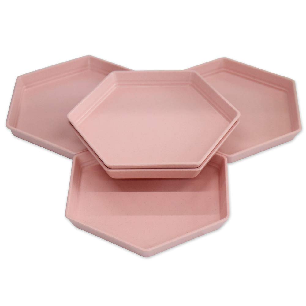 5-Pack Hexagon Dessert Plates 6.7 x 5.9 Inches - Unbreakable Reusable Appetizer Plates, Colorful Small Snack Saucers for Fruit, Candy, Side Dishes - Perfect for Parties, Picnics, and Home Dining (15cm, 5 Pink)