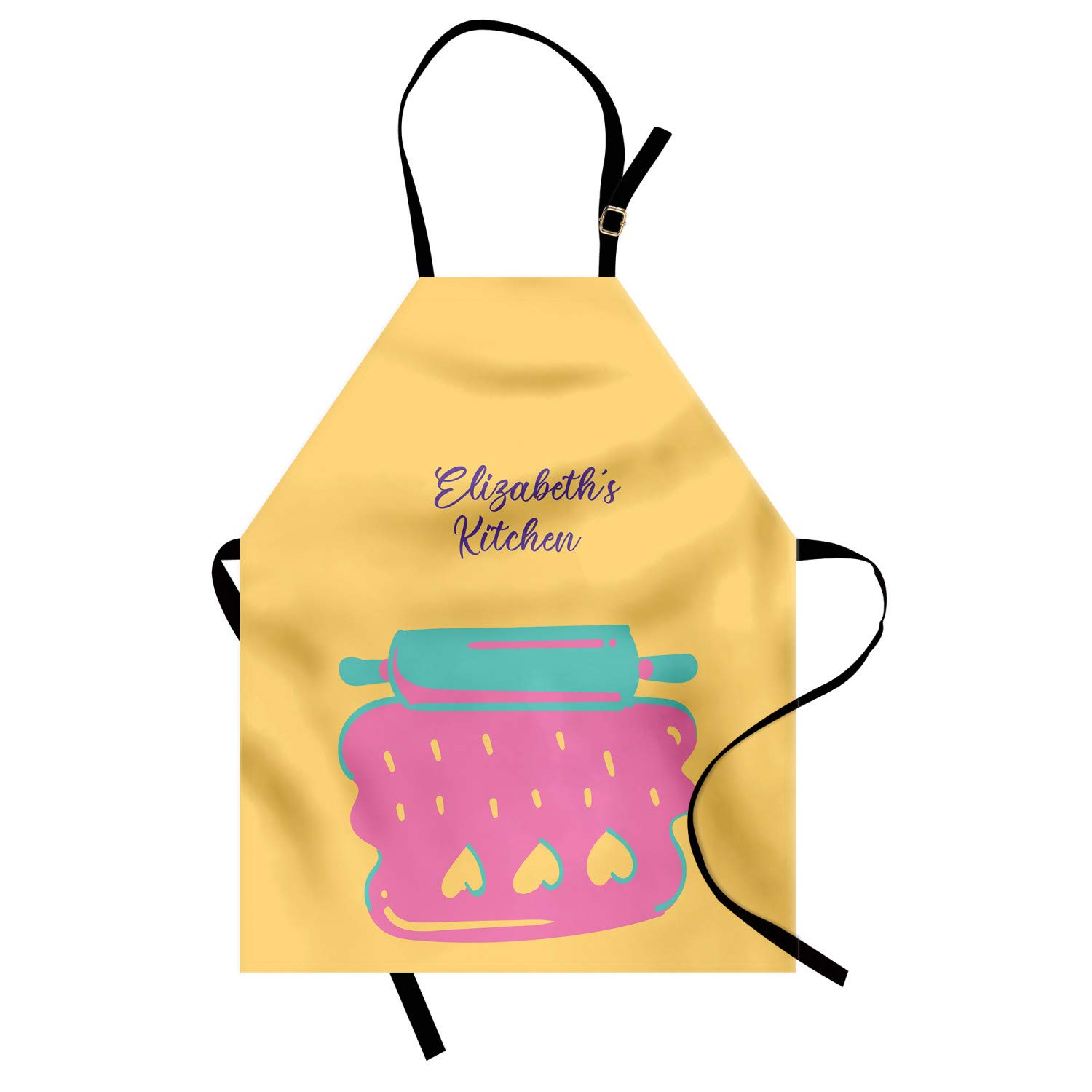 Ambesonne Personalized Chef Apron - Cartoon Baking & Cooking Design with Colorful Rolling Pin Dough Motif - Adjustable Unisex Kitchen Bib for Adults (Pale Pink) - Perfect for Home Cooking, Baking Parties & Culinary Gifts