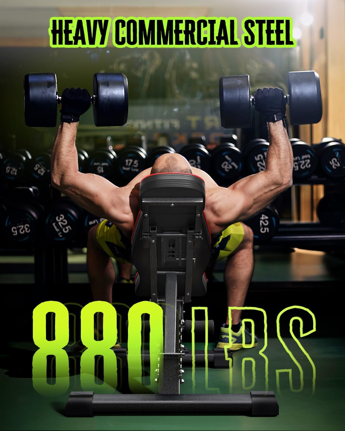 Adjustable Weight Bench for Home Gym - 880LBS Capacity Folding Workout Bench with Bench Press Rod & Extended Head - Perfect for Incline/Decline 90 Degree Exercises, Strength Training & Full Body Workouts - Ideal for Small Spaces & Home Fitness Enthusiasts