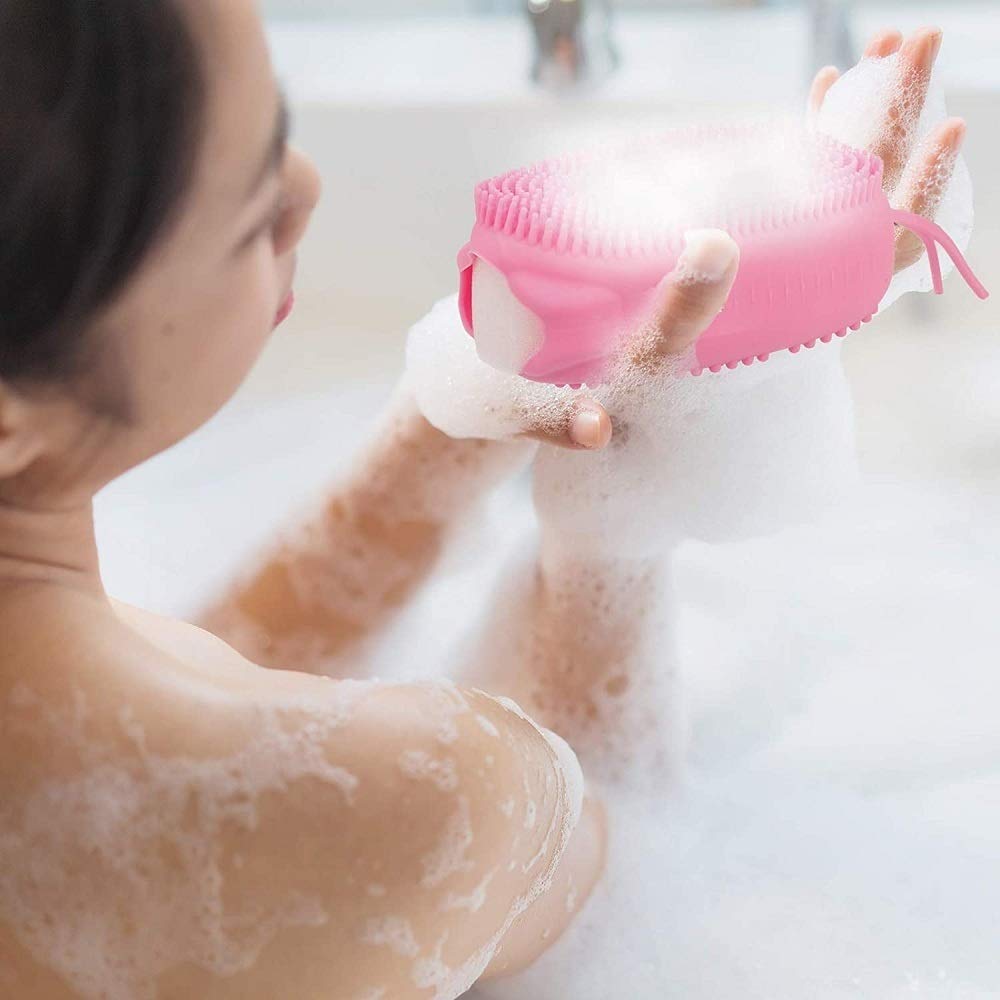 Kytaste Soft Silicone Bath Shower Massage Body Wash Brush - Exfoliating & Cleansing Shampoo Brush with Silica Bubbles (Multi-Color) for Spa, Home & Travel Use
