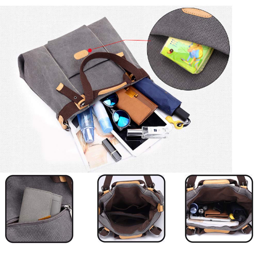 Women's Canvas Satchel Handbag - Casual Top Handle Shoulder Bag Purse for Work, Travel & Everyday Use