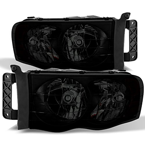 AKKON Black Smoked Headlights Replacement Pair for 2002-2005 Dodge Ram 1500 & 2003-2005 Ram 2500/3500 - Left + Right Lamps - Upgrade Your Truck's Style & Night Visibility for Off-Roading and Daily Driving