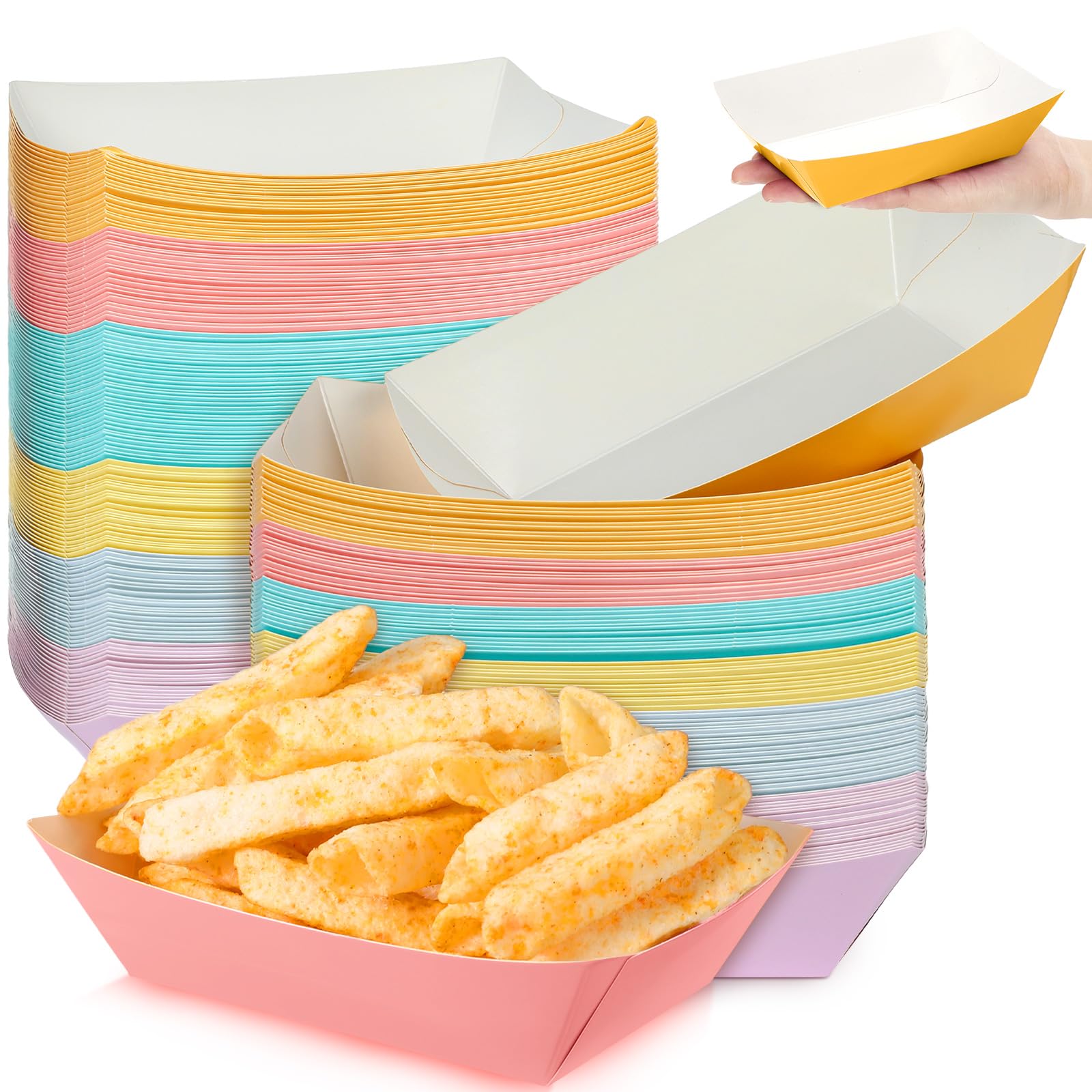 Lallisa 120 Pcs 2Lb Disposable Colorful Paper Food Trays - Grease Resistant Nacho, Hot Dog & Ice Cream Serving Boats - Pastel Party Supplies for BBQ, Picnic, Summer Snacks & French Fries (Ideal for Outdoor Events, Birthday Parties & Food Stands)