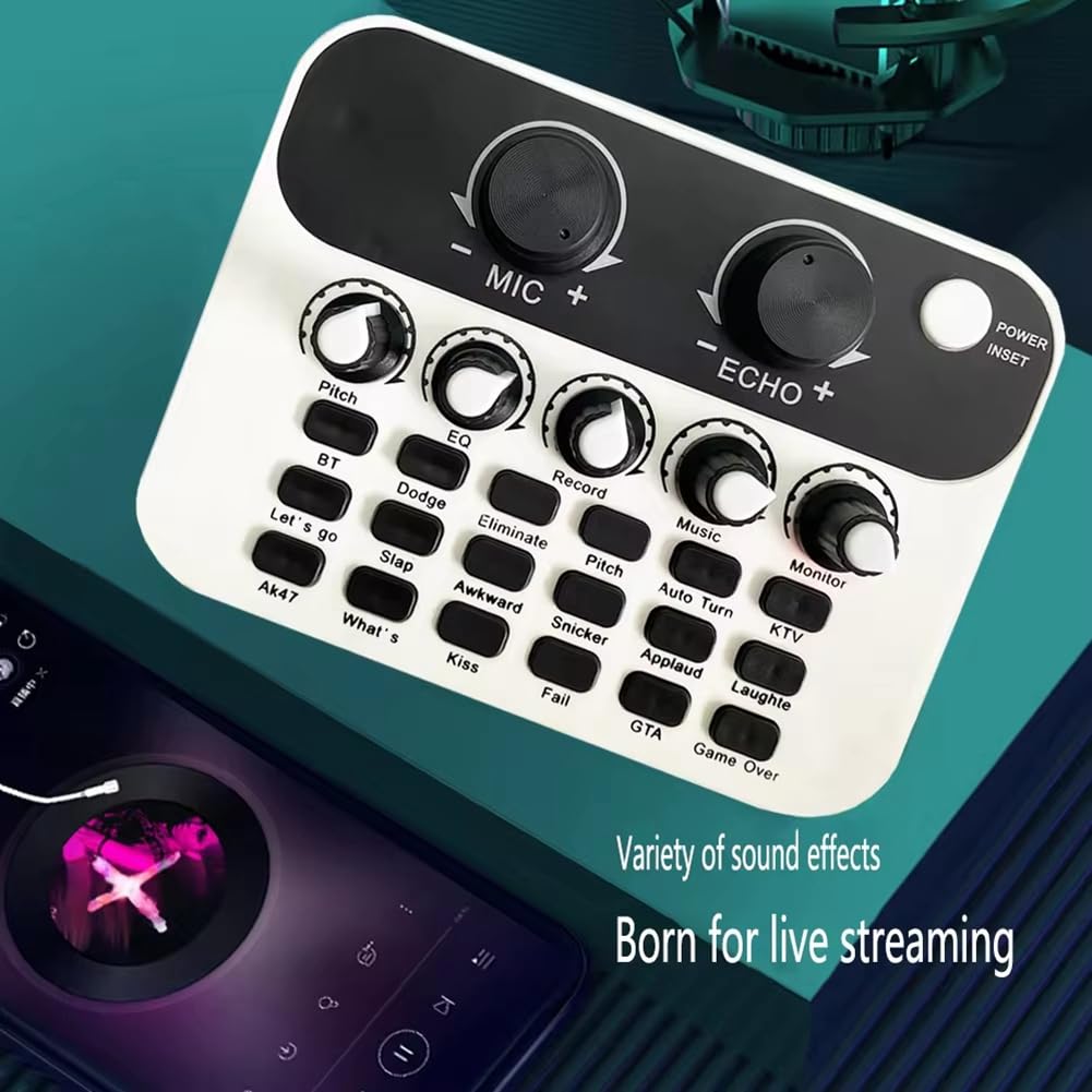 BNTAOMLE Mini USB Audio Interface - Portable Sound Card for PC, Computer & Phone - Podcast Mixer with Live Effects for Recording, Streaming & Broadcasting - Ideal for Home Studios, Gaming & Voiceovers