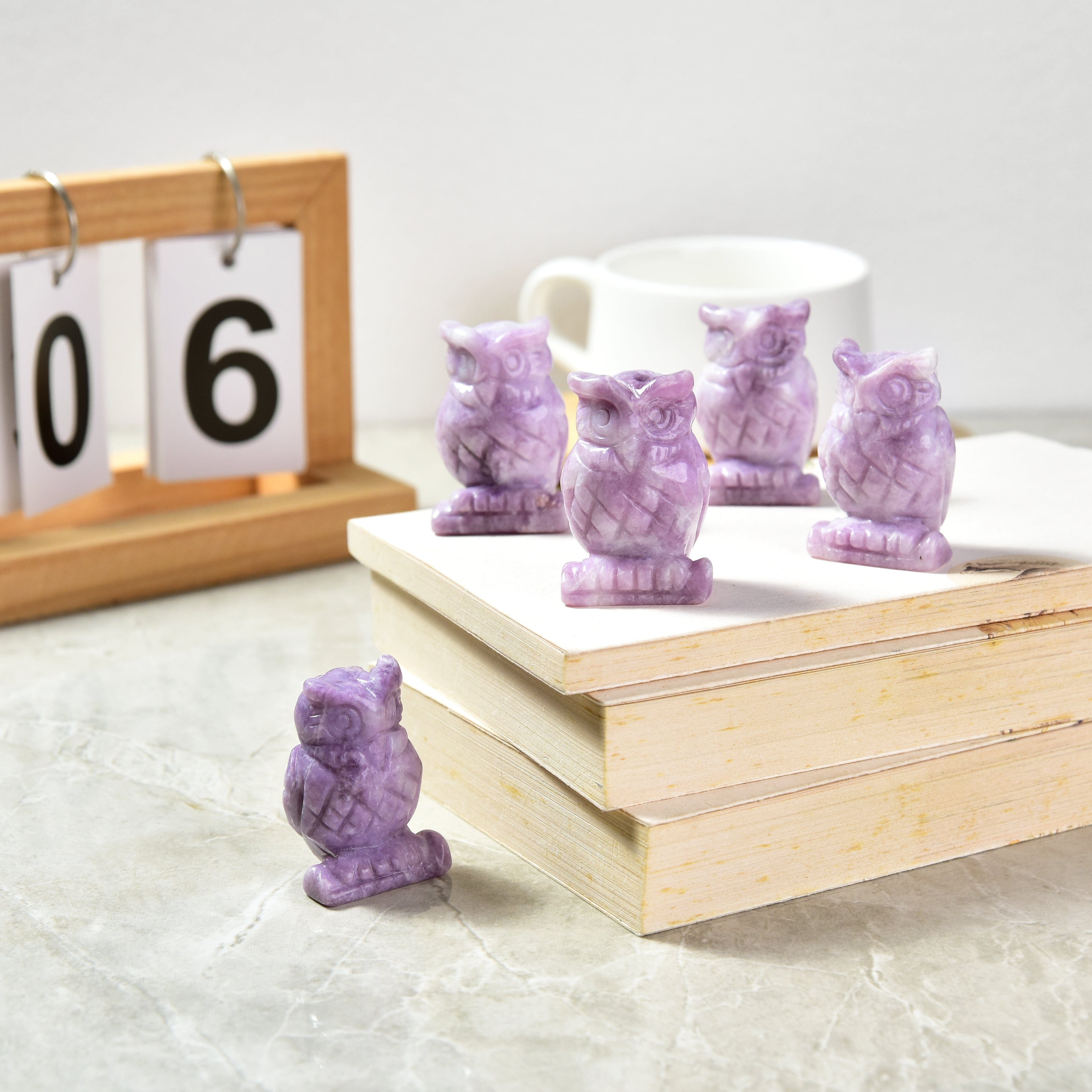 Natural Lepidolite Owl Carving - Healing Crystal for Stress Relief, Meditation & Home Decor | Handcrafted Gemstone Figurine for Spiritual Balance & Positive Energy