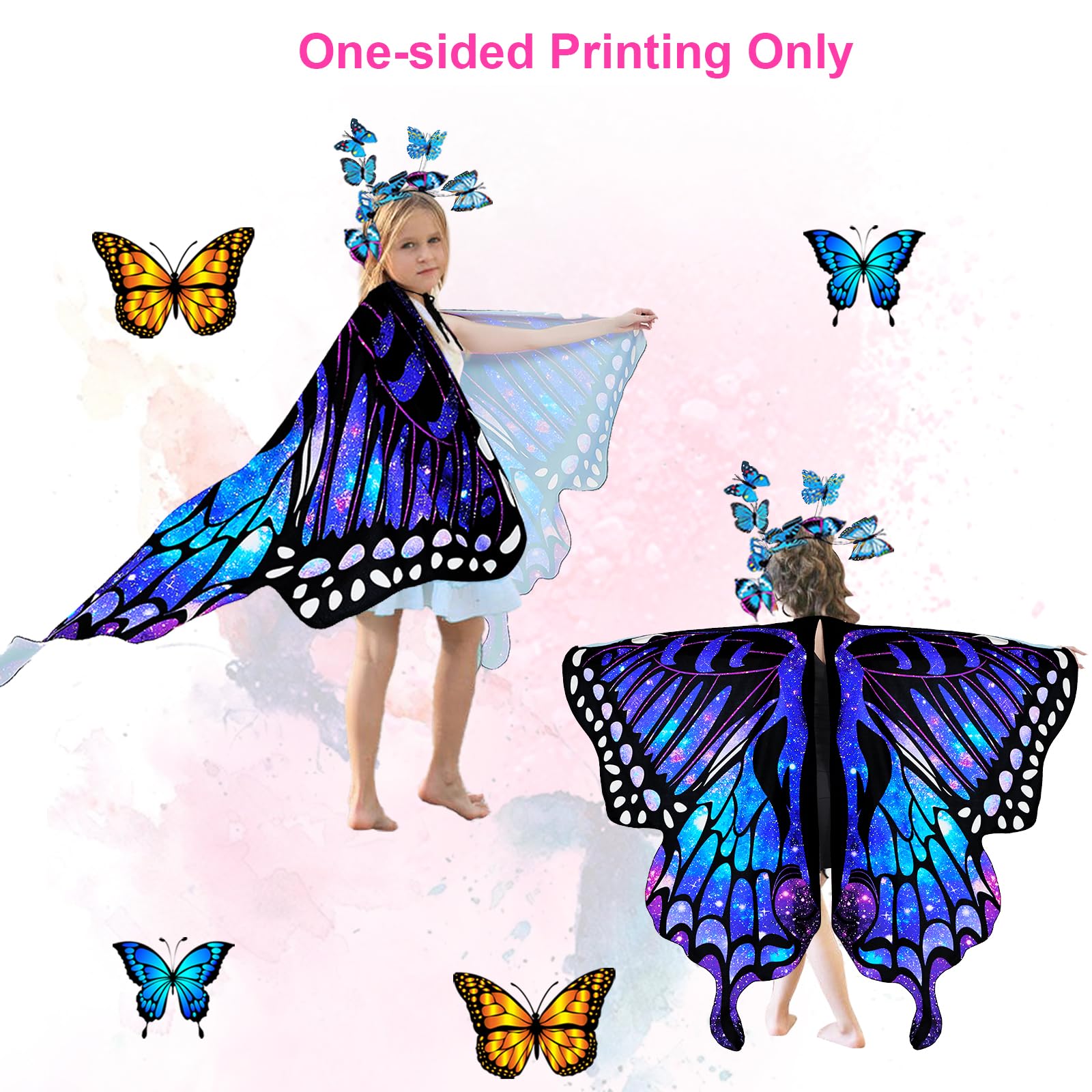 Butterfly Wings Costume for Girls - Halloween Fairy Dress Up with Mask & Headband - Perfect for Halloween Parties, Cosplay, and Fairy Themed Events