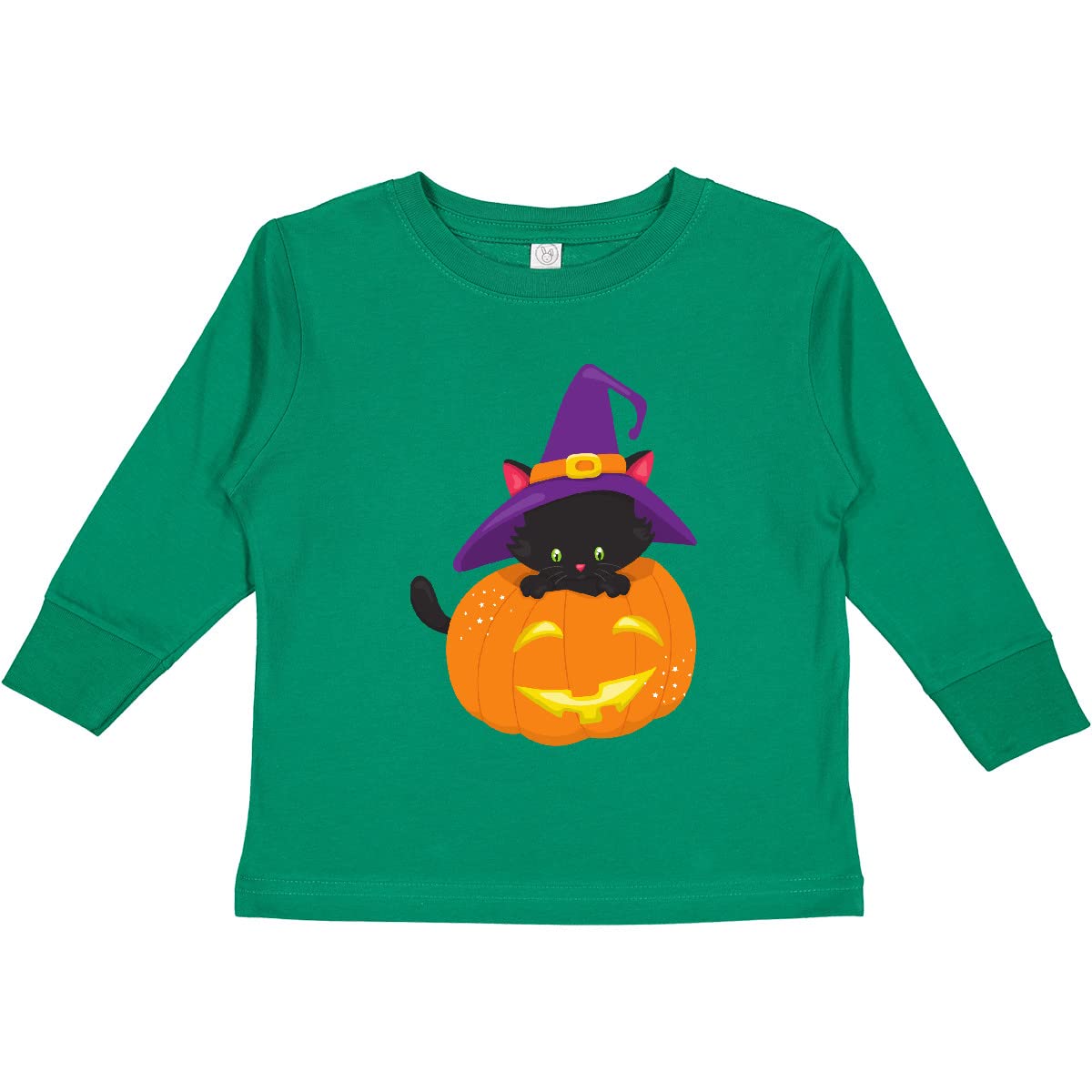 Inktastic Halloween Cat Toddler Long Sleeve T-Shirt - Black Cat with Witch Hat Design - Cute Halloween Outfit for Boys & Girls - Perfect for Trick or Treating, Halloween Parties & Family Photos