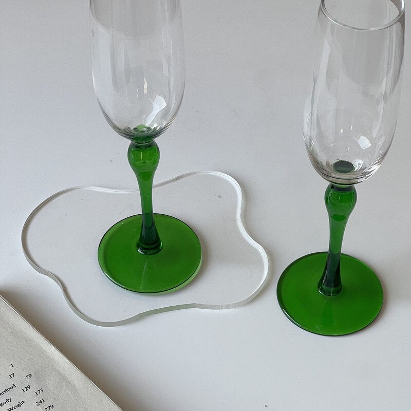 Emerald Joy Contrast Wine and Flute Glass Set - Elegant Stemware for Champagne, Cocktails & Wine Tasting - Perfect for Weddings, Parties & Romantic Dinners