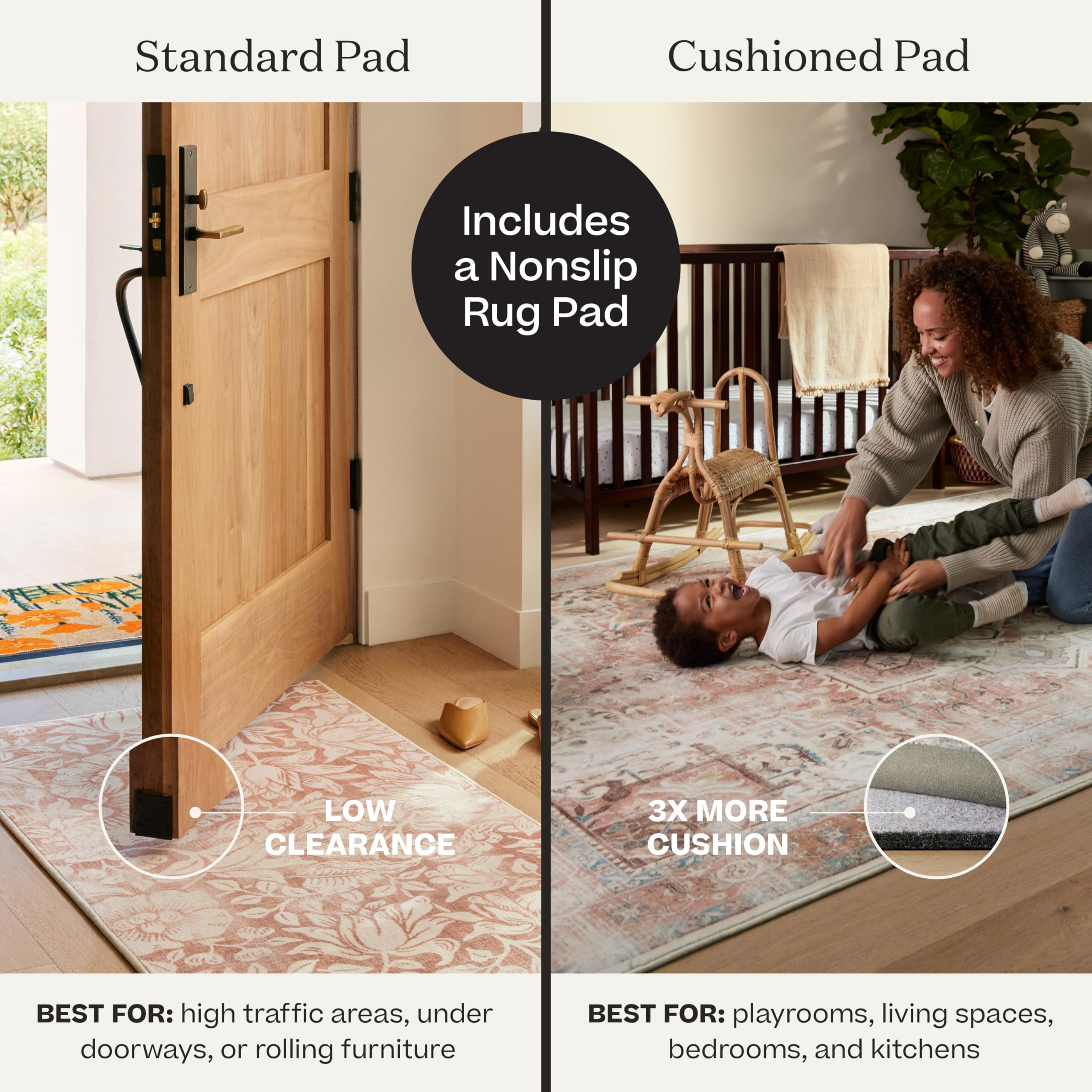 RUGGABLE x Maral Heriz Washable 3x5 Area Rug in Creme | Non-Slip Premium Rug for Living Room, Bedroom, Kitchen, Office & Classroom | Perfect for High-Traffic Areas & Pet-Friendly Homes