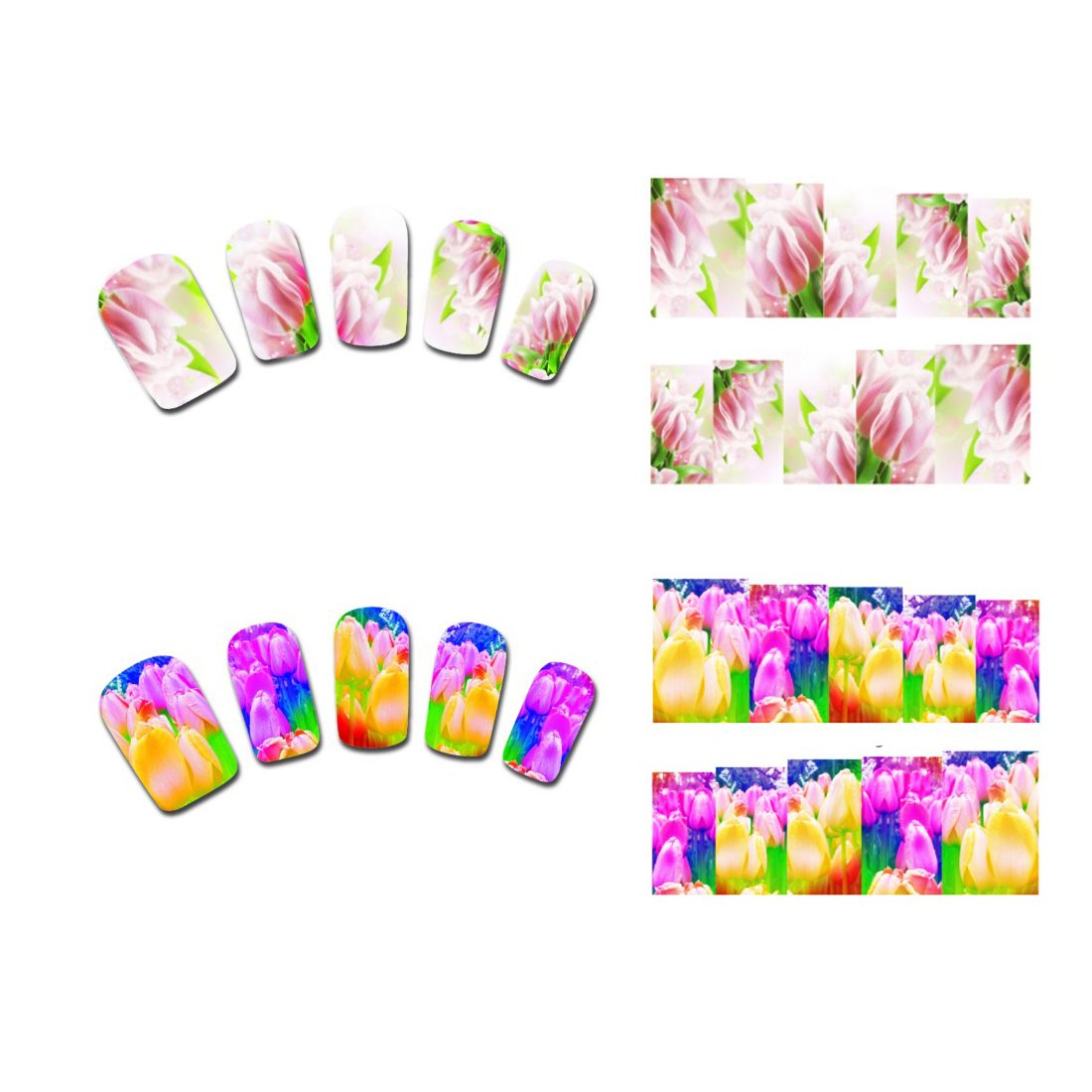 SENECIO French Nail Art Decals - 2 Pack Tulip Multi-Color Water Transfer Stickers for Manicure | DIY Nail Design, Salon Quality, Easy Application | Perfect for Parties, Weddings, and Special Occasions
