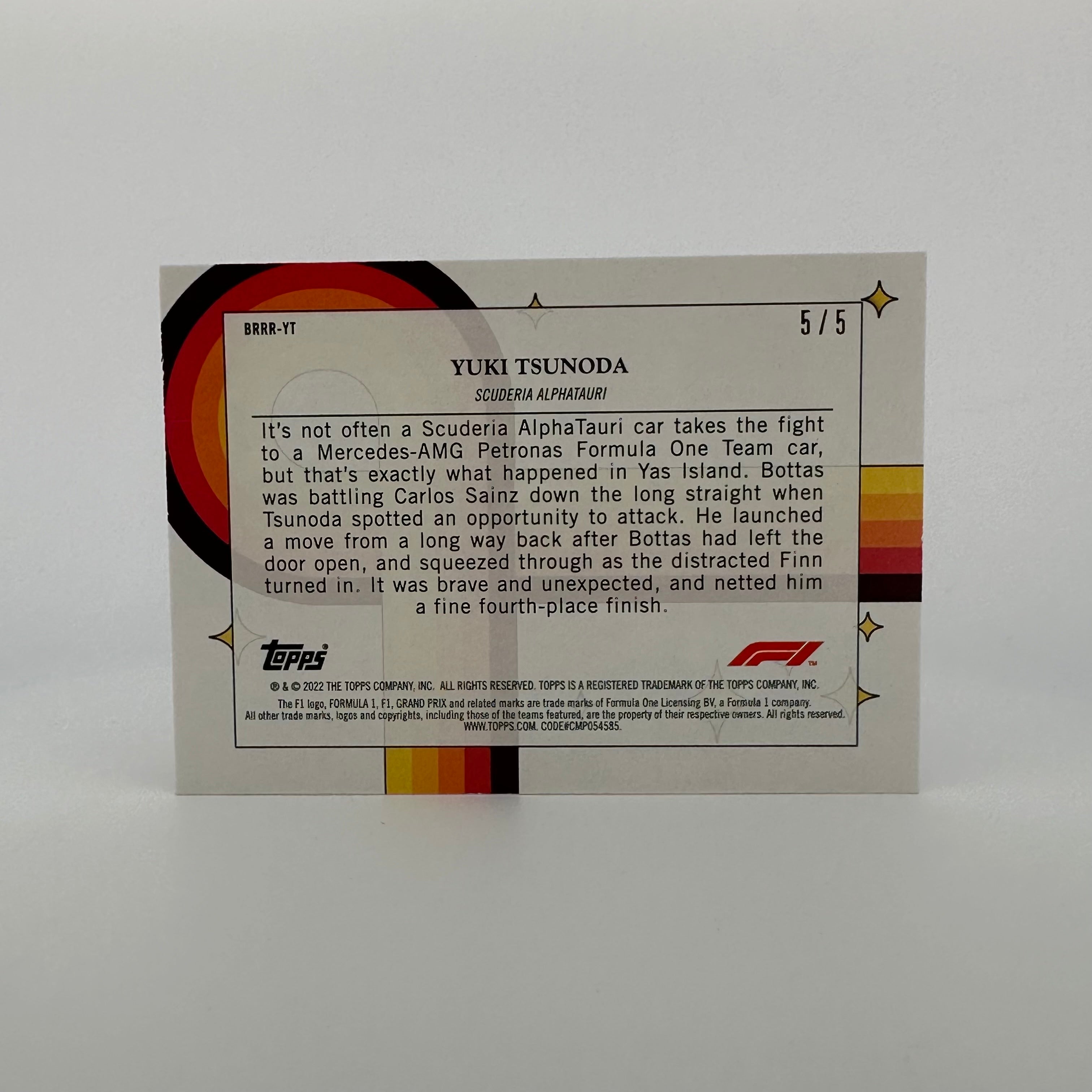 2022 Topps Formula 1 Yuki Tsunoda #5/5 Red Bounce Rock Race Rolle Trading Card - Perfect for F1 Collectors, Racing Fans, and Sports Memorabilia Enthusiasts