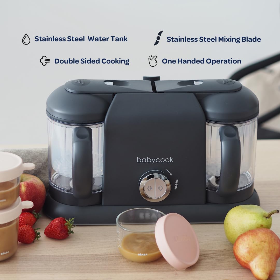BEABA Babycook Duo 4-in-1 Baby Food Maker - Steamer, Blender & Grinder with Auto Steam Cooking | 9.1 Cup Capacity | Makes 54 Servings in 20 Minutes | Charcoal Grey | Perfect for Homemade Baby Purees & Toddler Meals | Ideal for Busy Parents & Healthy Infant Nutrition