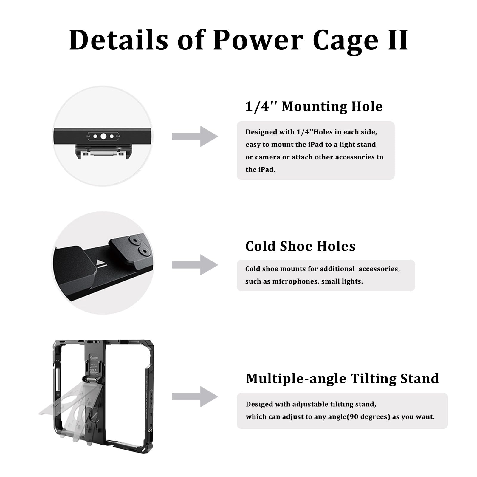 Accsoon Adjustable Power Cage Mount for iPad 5-10th Gen & iPad Air 3-5th Gen | NP-F Battery Slot & 1/4