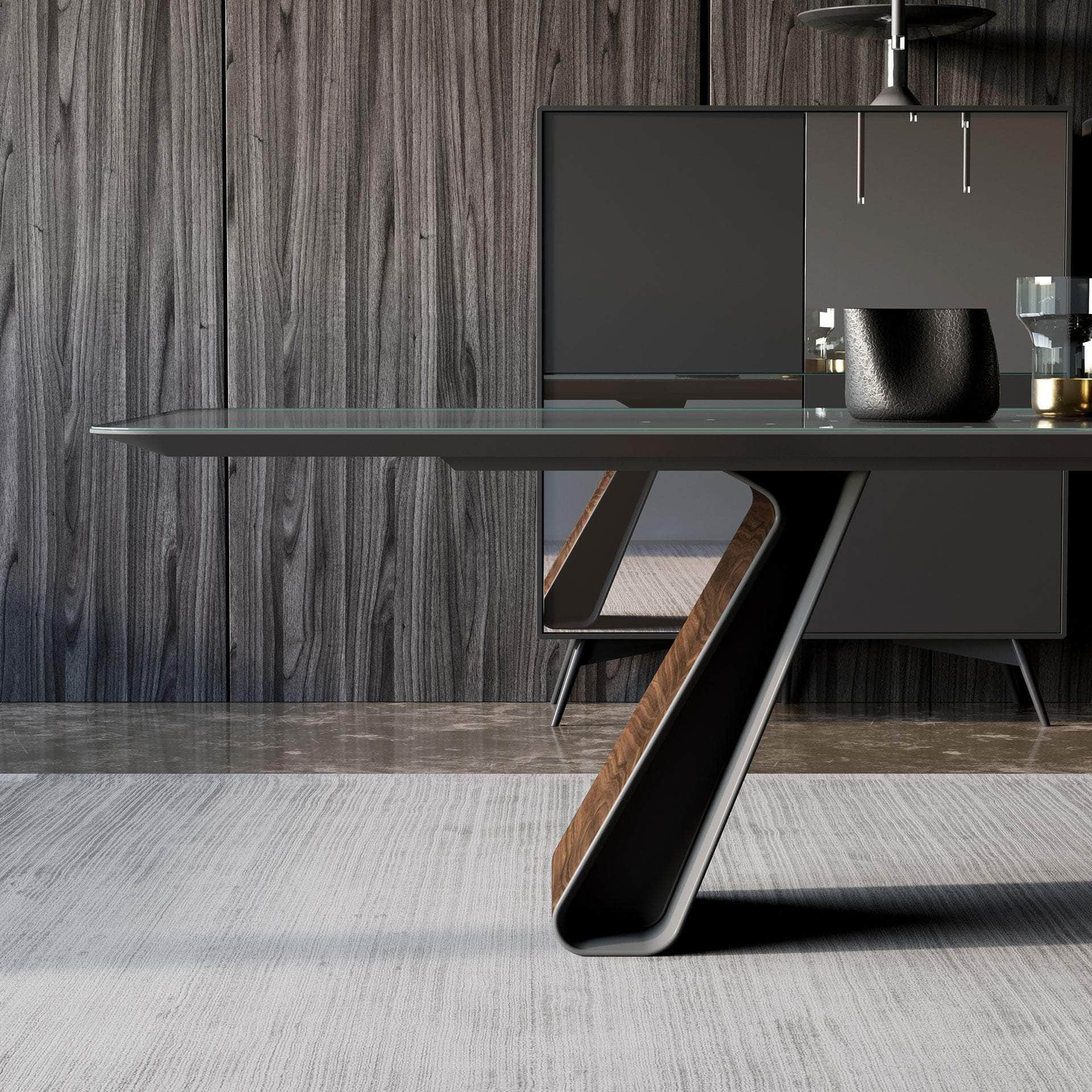 Wembley Rectangular Dining Table - Graphite Glass & Walnut Finish - Modern Kitchen & Dining Room Furniture for Family Gatherings & Dinner Parties