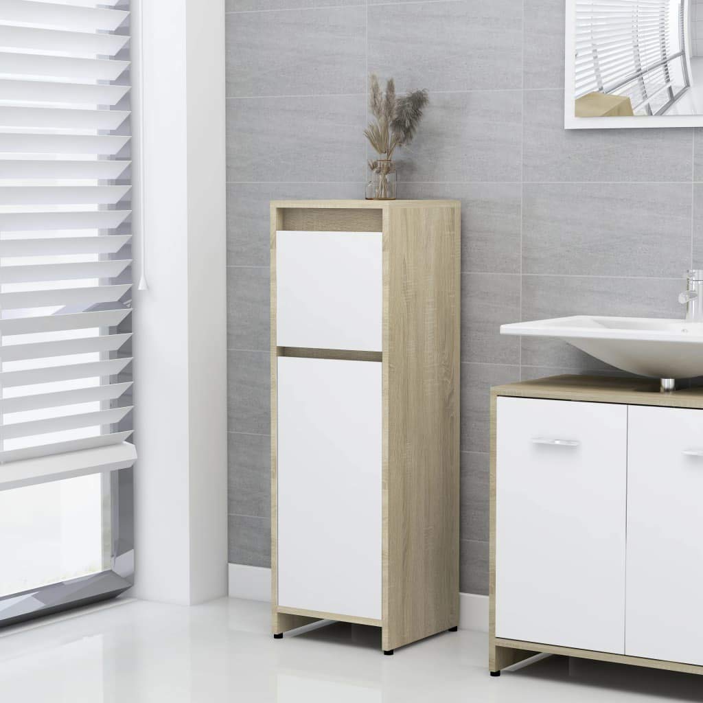 White & Sonoma Oak Bathroom Storage Cabinet - 2 Shelves & 1 Drawer Organizer Rack (11.8