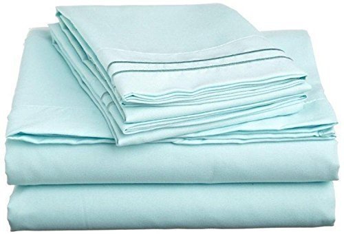 Luxury 500-Thread-Count 100% Egyptian Cotton Bed Sheet Set - 4-Piece Twin Size, Aqua Solid Color, Single Ply Long-Staple Yarns, Sateen Weave, Fits Mattress Up to 27