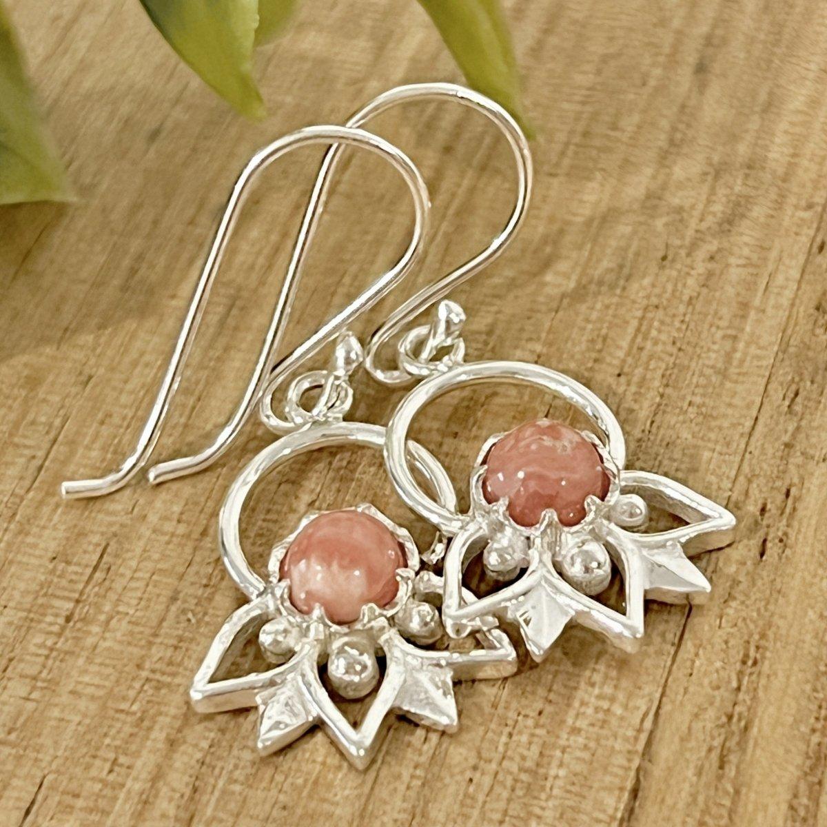 Laihas Inflorescence Rhodochrosite Stud Earrings - Handmade Gemstone Jewelry for Women - Perfect for Weddings, Parties & Special Occasions