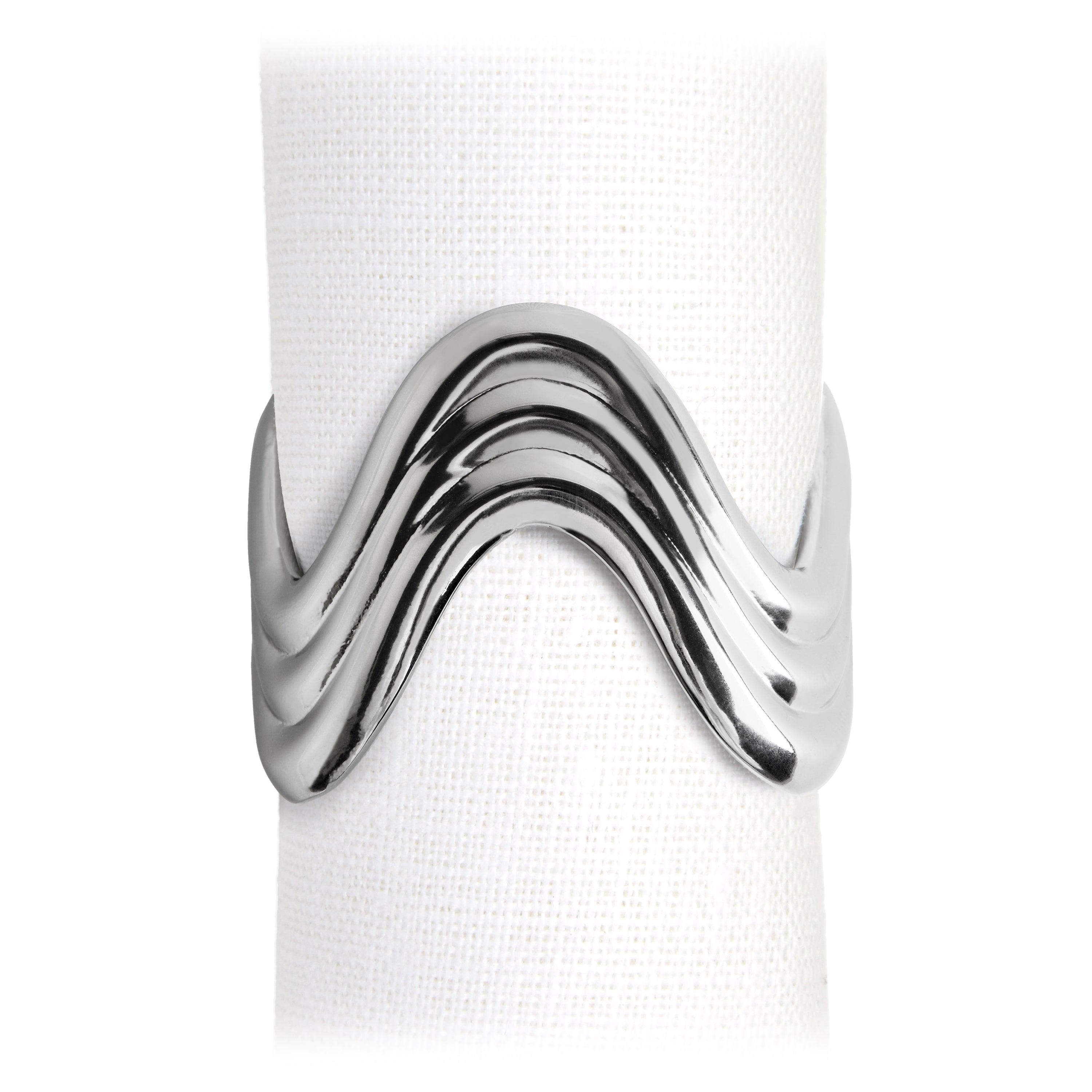 Elegant Platinum Ripple Napkin Rings Set of 4 - Perfect for Wedding, Dinner Party & Holiday Table Decor