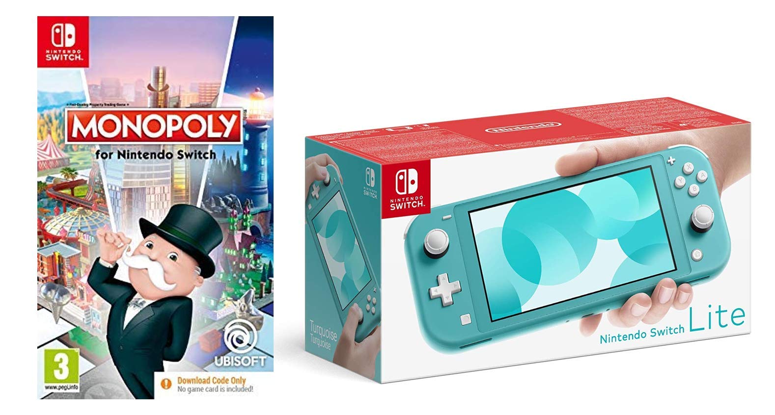 Nintendo Switch Lite Turquoise Console with Monopoly Game - Digital Code Included | Portable Gaming for Travel, Commute & Home Entertainment