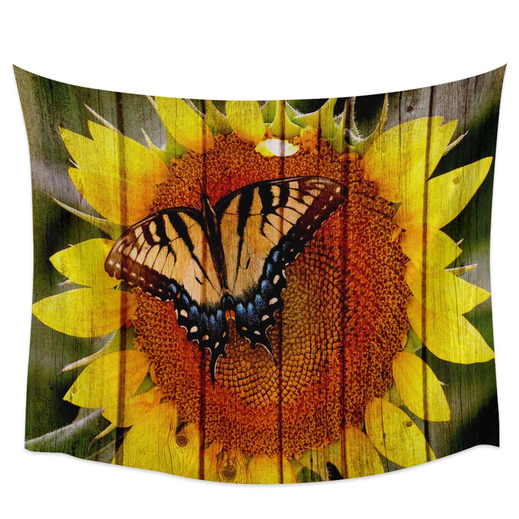 Greaben Wooden Grain Sunflower Butterfly Tapestry Wall Hanging - 59x79 Inch Bohemian Home Decor for Bedroom, Living Room, Dorm | Perfect for Wall Art, Room Dividers & Festival Decorations