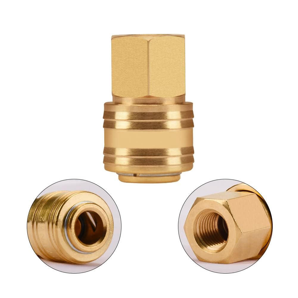 1/4 Inch Brass Compressed Air Coupling - Quick Connect Fitting for Air Tools - Pack of 2 - Ideal for Pneumatic Systems, Air Compressors & DIY Projects
