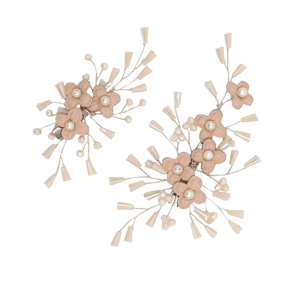 RENSLAT Floral Wedding Hairband with Pink Pearls - Elegant Bridal Leaf Hair Accessories for Women | Perfect for Weddings, Prom, Parties & Special Occasions