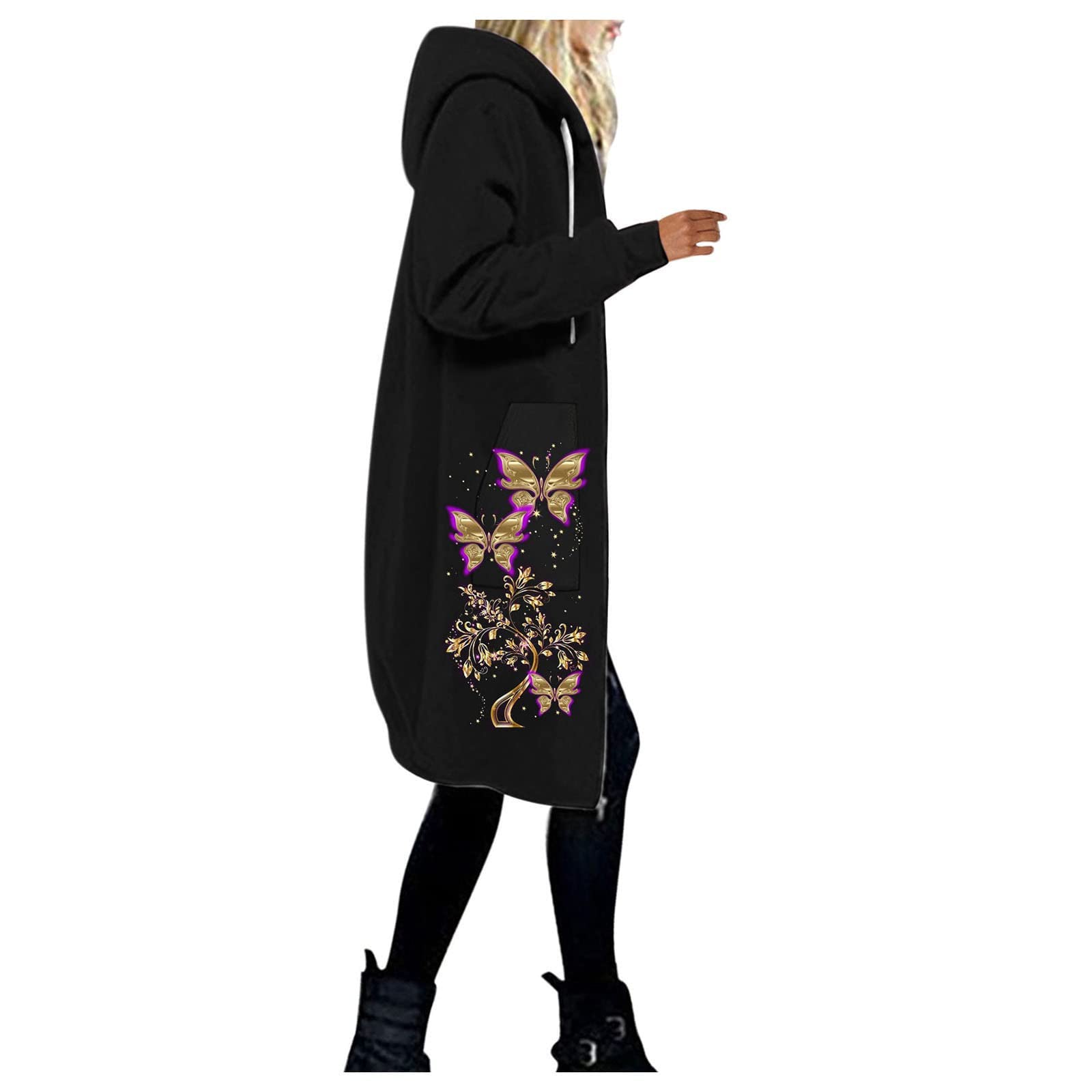 Women's Slim Fit Floral Hooded Maxi Sweatshirt - Long Sleeve Casual Jacket for Fall & Winter | Perfect for Layering, Outdoor Activities & Everyday Wear