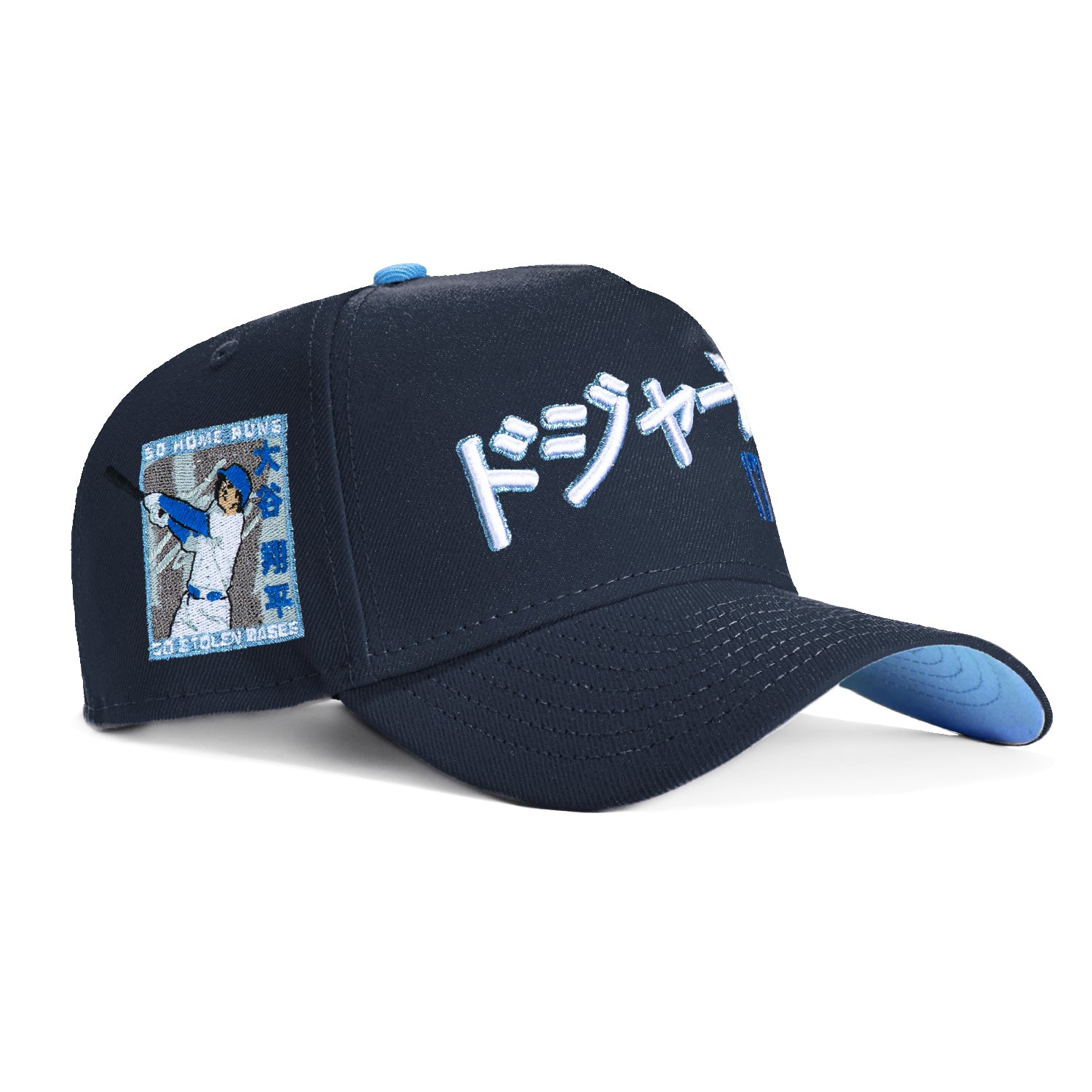 New Era 9Forty A-Frame Los Angeles Dodgers Shohei Ohtani 50/50 Patch Kanji Script Snapback Hat - Navy & Light Blue - Official MLB Baseball Cap for Men, Women, Fans & Streetwear Fashion
