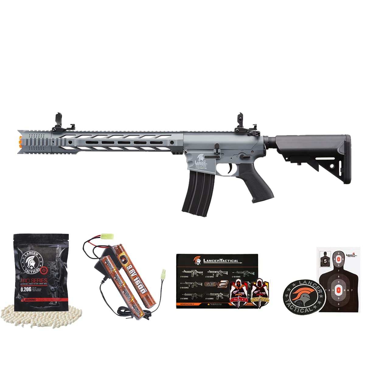 Lancer Tactical Gen 2 Durable Airsoft M4 SPR Interceptor AEG Rifle - Full/Semi-Auto Polymer Body | Includes 1000 Rounds 0.20g BBs, Battery & Charger | Perfect for Airsoft Battles, Training & Tactical Games