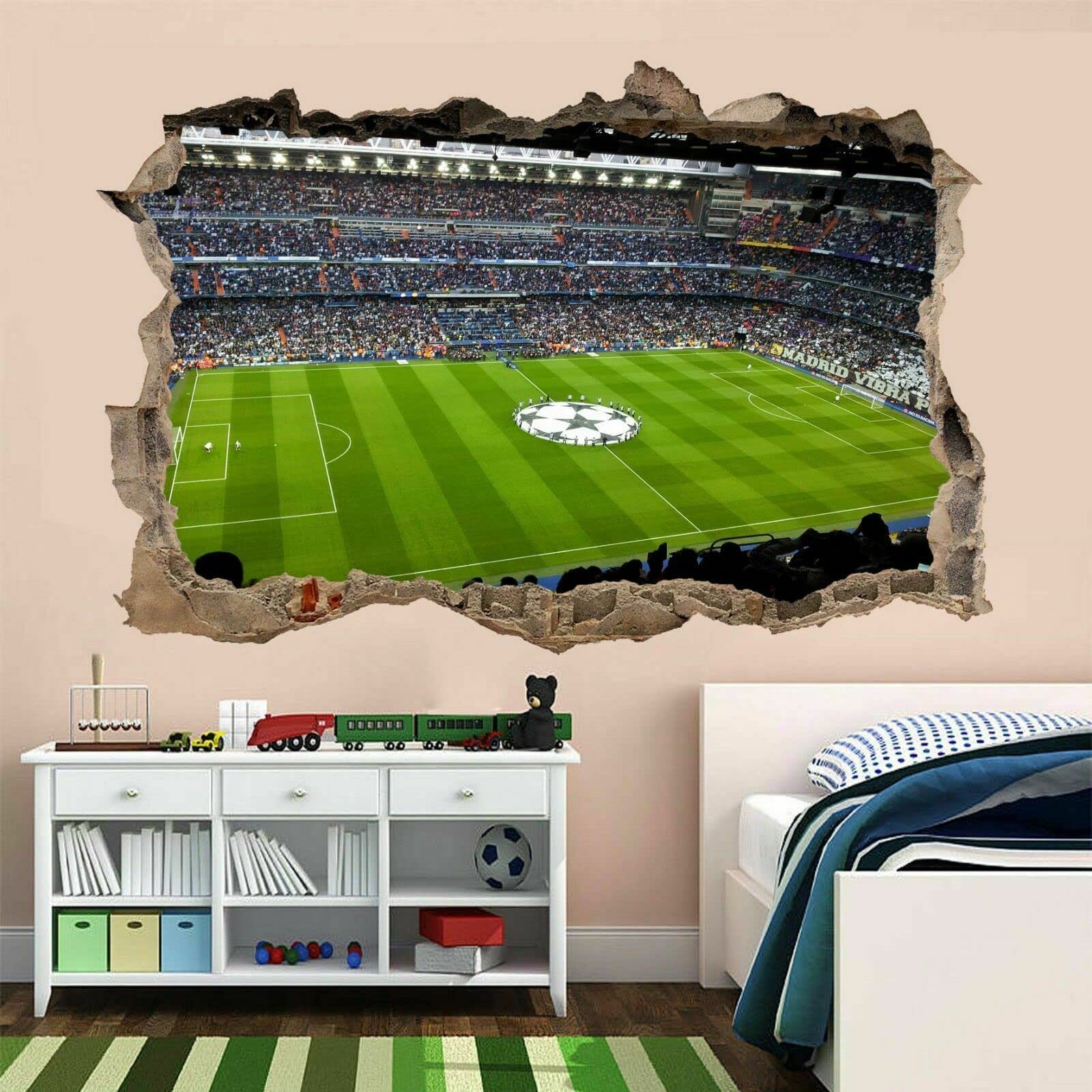 Real Madrid Bernabeu Stadium Wall Decals - Football Themed Kids Room Decor & Home Wall Art | Perfect for Soccer Fans' Bedroom, Game Room, and Sports Themed Nursery