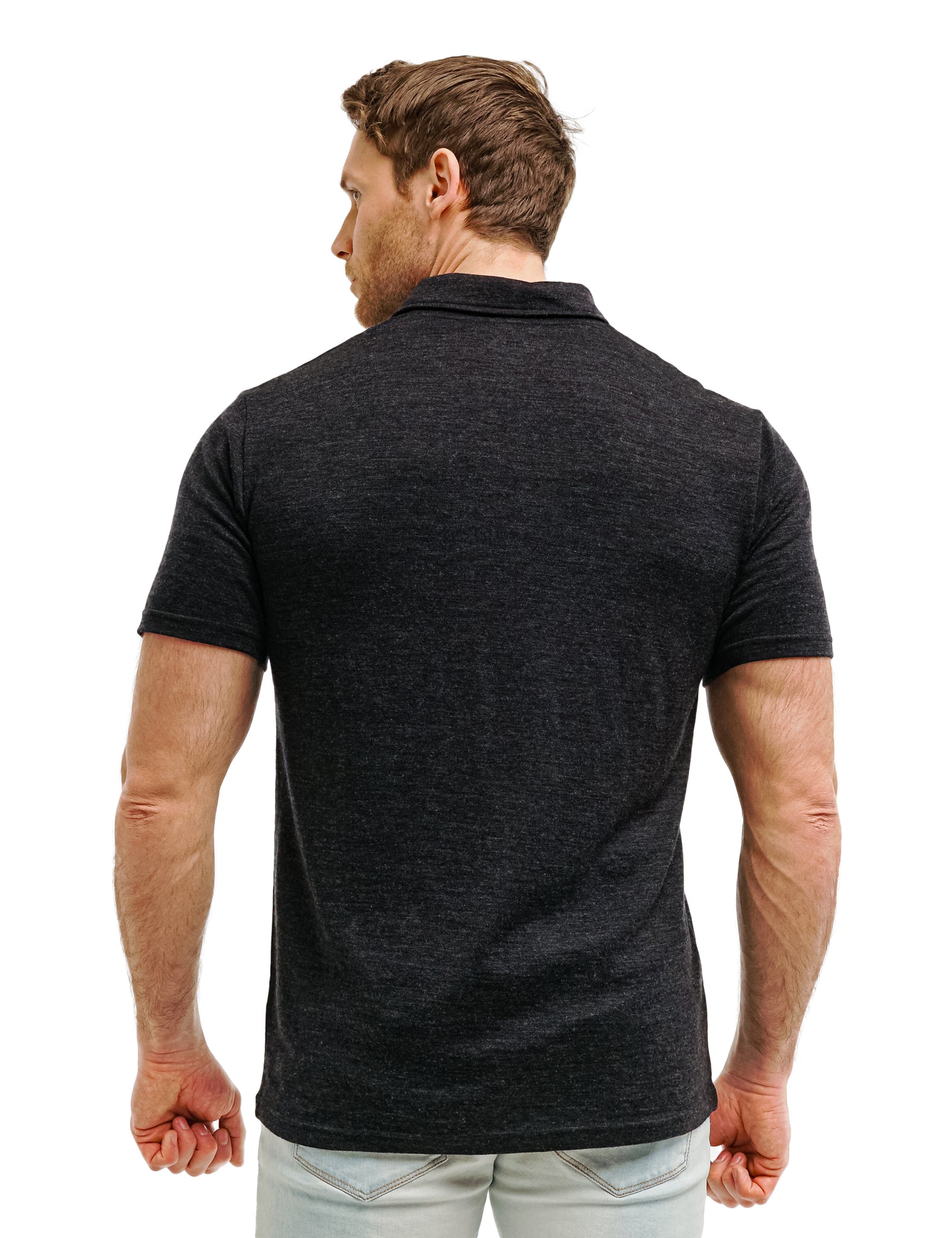 Premium Men's Merino Wool Polo Shirt - 165 GSM, Black Melange - Breathable & Odor-Resistant for Golf, Business & Casual Wear
