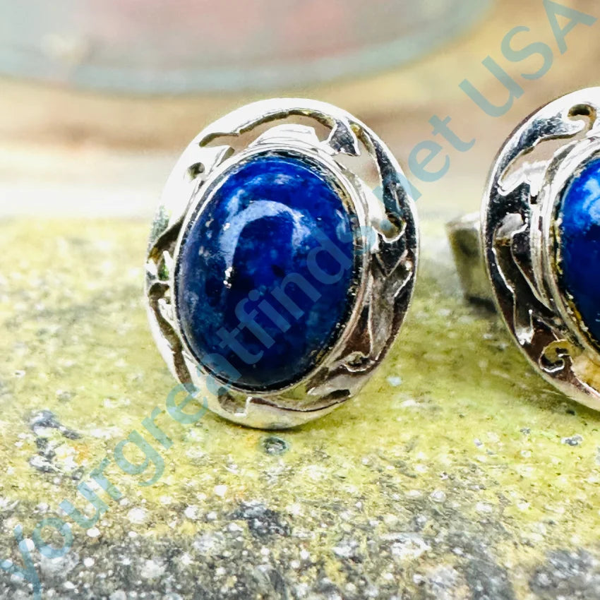 14K White Gold Lapis Lazuli Stud Earrings for Women - Dainty Pierced Post Earrings for Everyday Wear, Gift Giving & Special Occasions