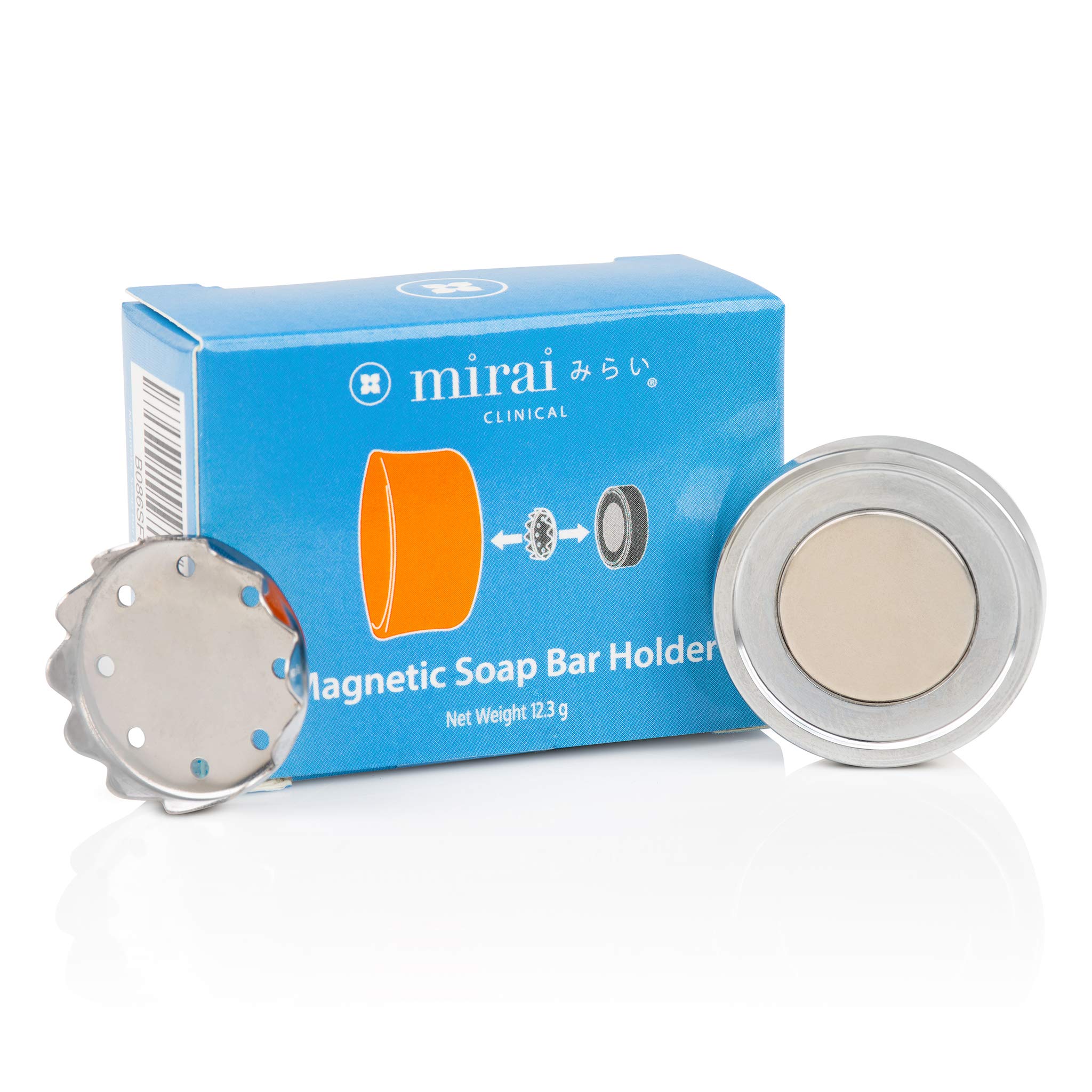 Premium Mirai Clinical Skincare Shower Bundle - 100g Persimmon Soap Bar & Magnetic Stainless Steel Soap Holder with Nonenal Defense Soap - Anti-Aging & Odor Control for Daily Shower Routine - Perfect for Sensitive Skin & Elderly Care
