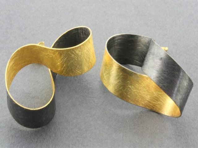22K Gold & Oxidized Silver Infinity Ribbon Stud Earrings - Perfect for Weddings, Parties & Everyday Elegance