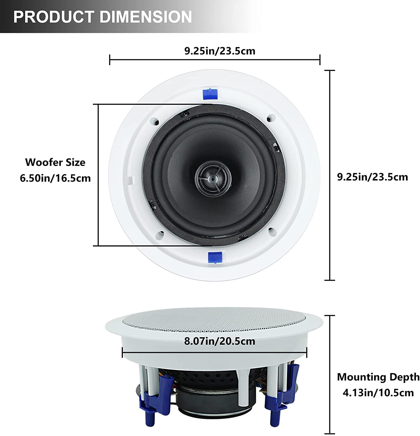 Herdio 6.5 Inch 320W 2-Way Passive Ceiling Speakers - Flush Mount Round White Stereo Speakers for Home Theater, Living Room, Bathroom & Office - Easy Installation (Pair) | Perfect for Background Music & Home Audio Systems