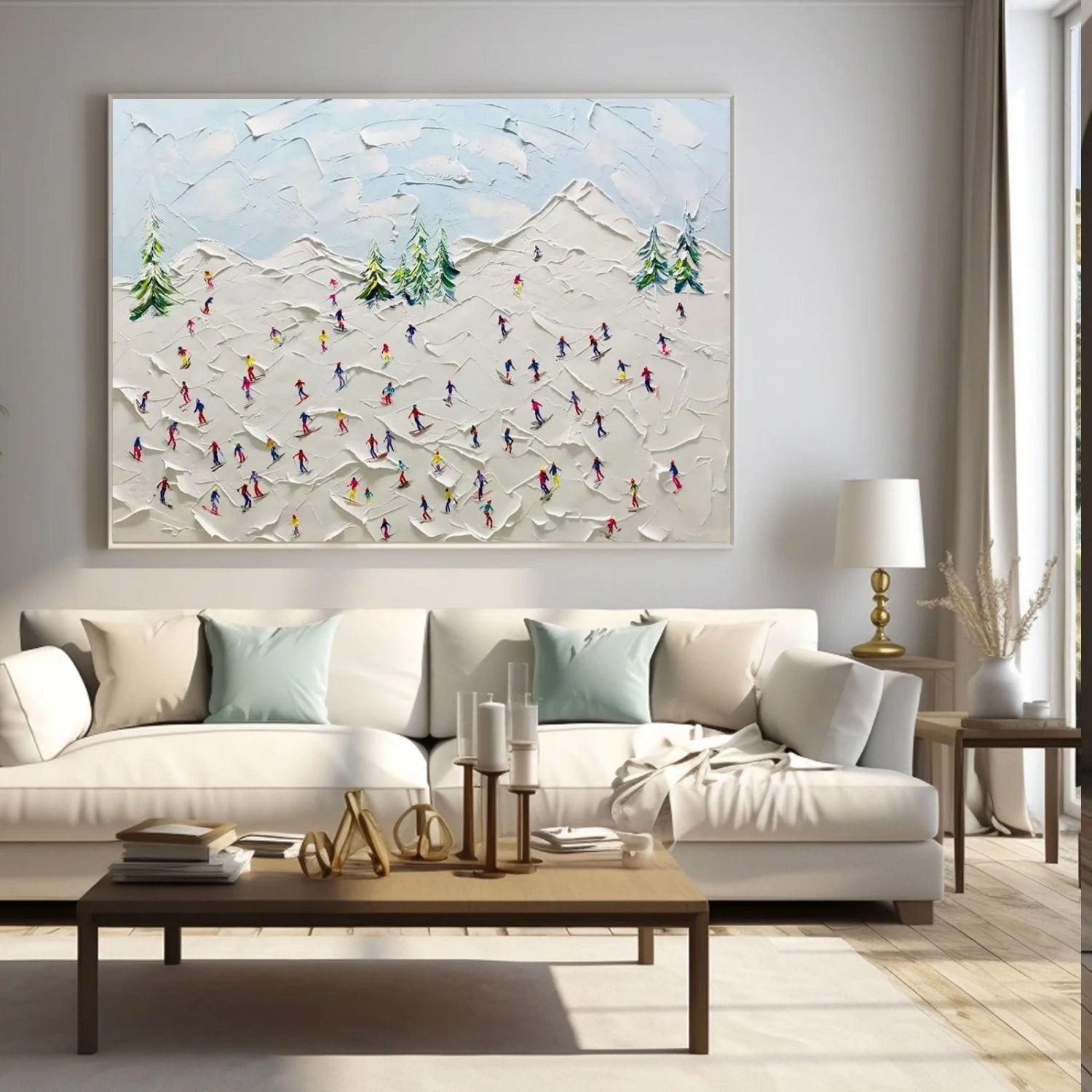 Premium Skiing Sport Art Textured Painting Canvas Wall Decor - SP053 | Perfect for Living Room, Bedroom & Office Decor