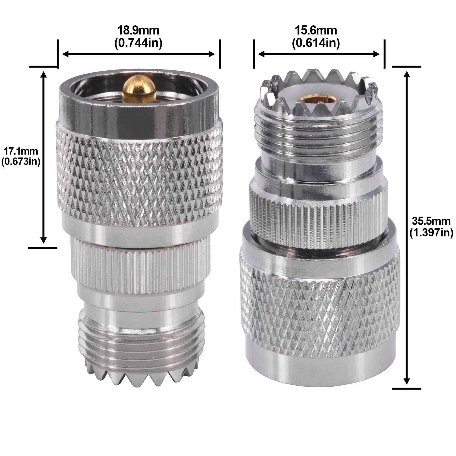 Boobrie UHF Male to Female Coax Connector PL259 to SO239 CB Radio Adapter - RF Coaxial Cable Connectors for Ham Radio, Two Way Radio, Amateur & Marine VHF Radio - Pack of 2 - Perfect for Antenna Installations & Radio Communication Setups