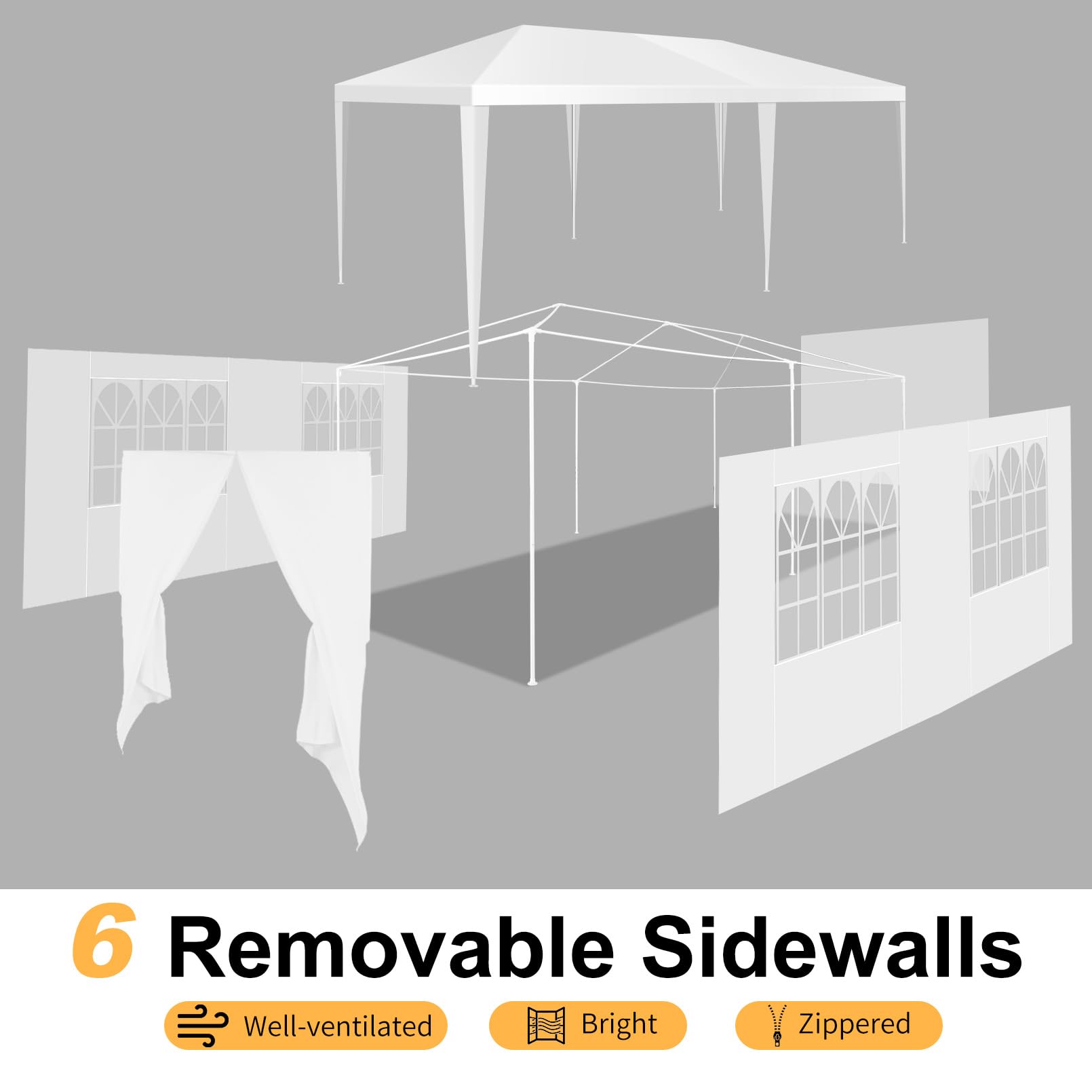 HOTEEL 10x20 FT White Waterproof Canopy Tent with Removable Sidewalls - UV Protection Outdoor Party Tent for Wedding, BBQ, Camping, and Events - Perfect for Backyard Gatherings, Beach Parties, and Market Stalls