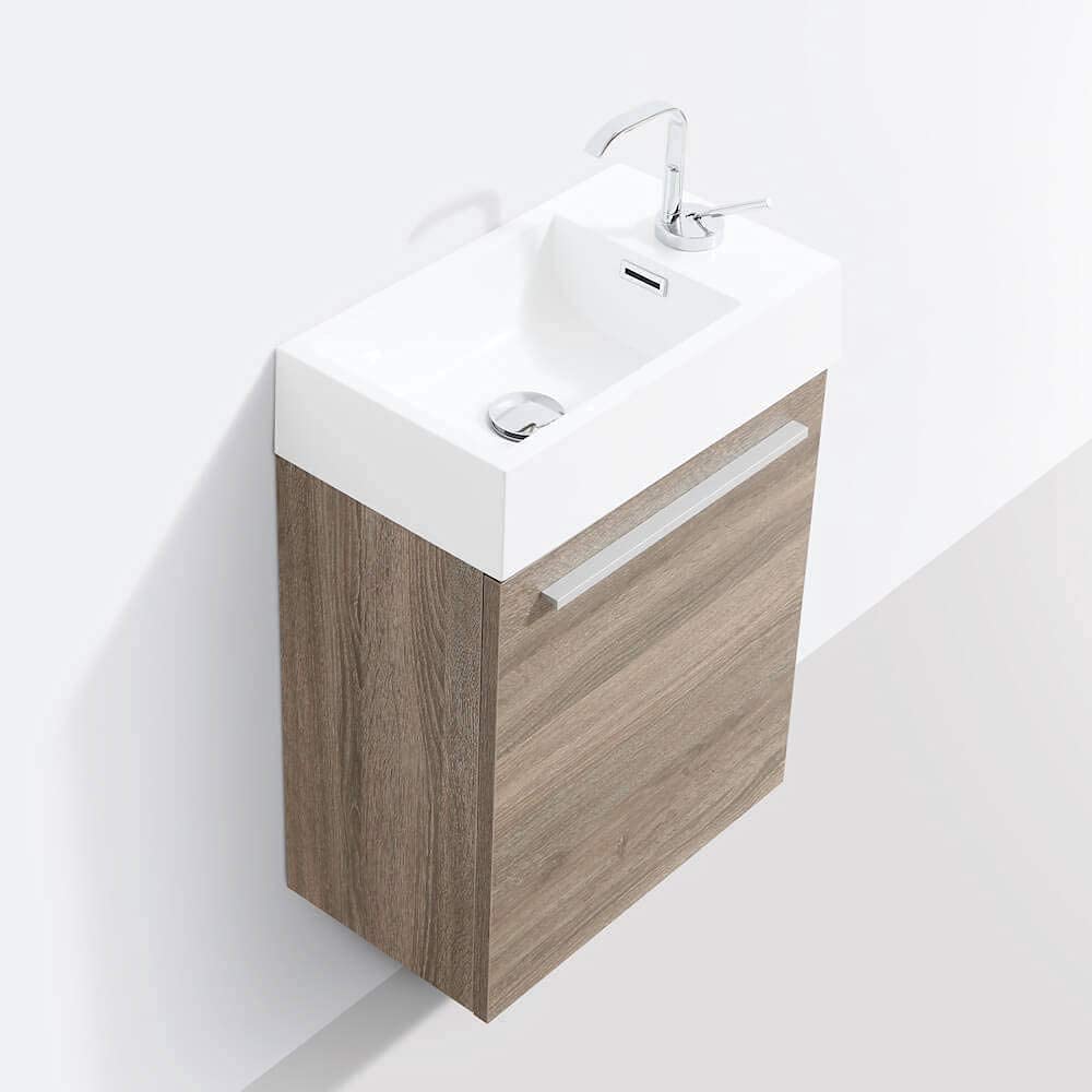 18 Inch Narrow Oak Bathroom Vanity Set with Sink & Mirror - Space-Saving Small Bathroom Vanity for Powder Rooms, Apartments & Tiny Homes