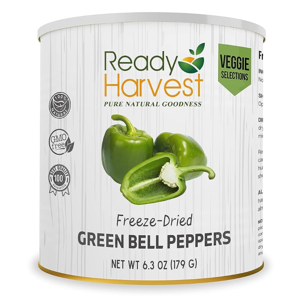 Freeze Dried Green Bell Peppers - 6.3oz #10 Can | 25-Year Shelf Life Survival Food | Pantry Staples, Emergency Food Supply | Perfect for Camping, Hiking & Disaster Preparedness