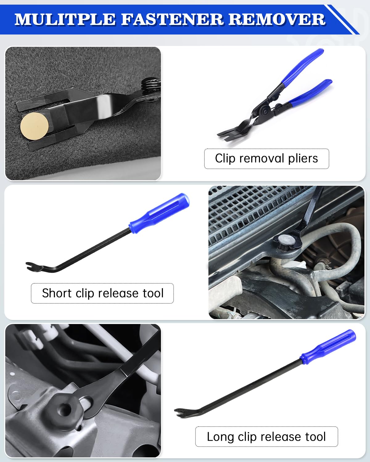 Poraxy 19Pcs Car Trim Removal Tool Kit - Auto Panel Door Dashboard Clip Pliers & Plastic Pry Tools for Audio Installation & Upholstery Removal | Professional Automotive Repair & DIY Accessories