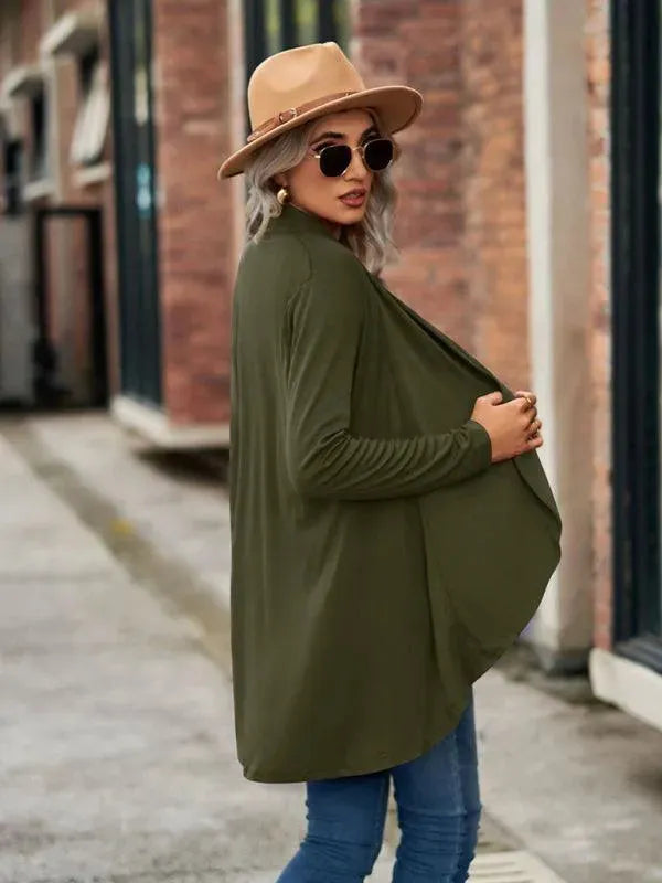 Women's Solid Color Loose Fit Cardigan Sweater - Lightweight Knit Open Front Long Sleeve Cover Up for Casual Wear, Office, and Layering