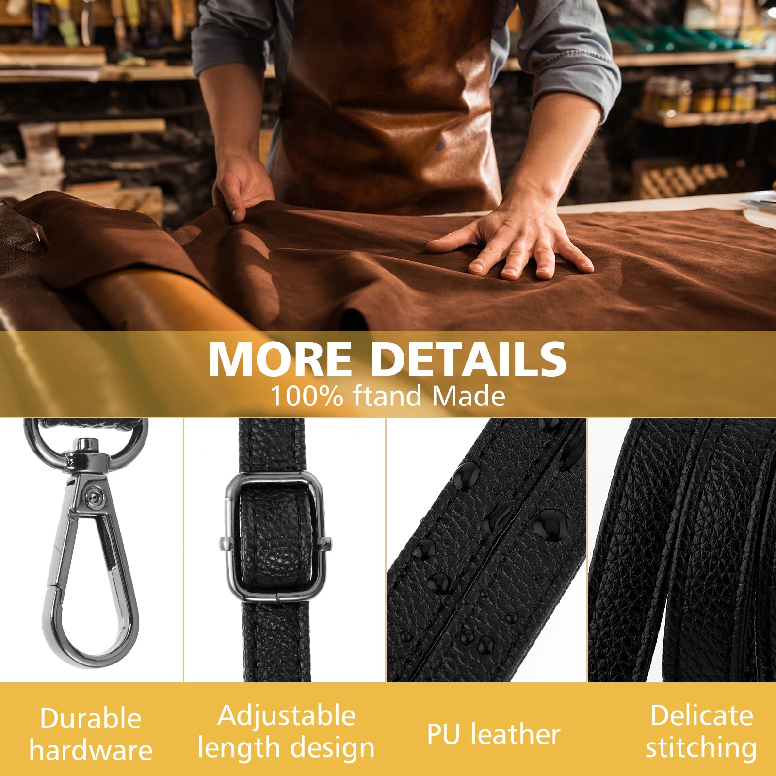 Adjustable Leather Purse Strap Replacement 33.4-59 Inch - Black Crossbody Bag Strap for Handbags | Perfect for Everyday Use, Travel & Fashion Accessories