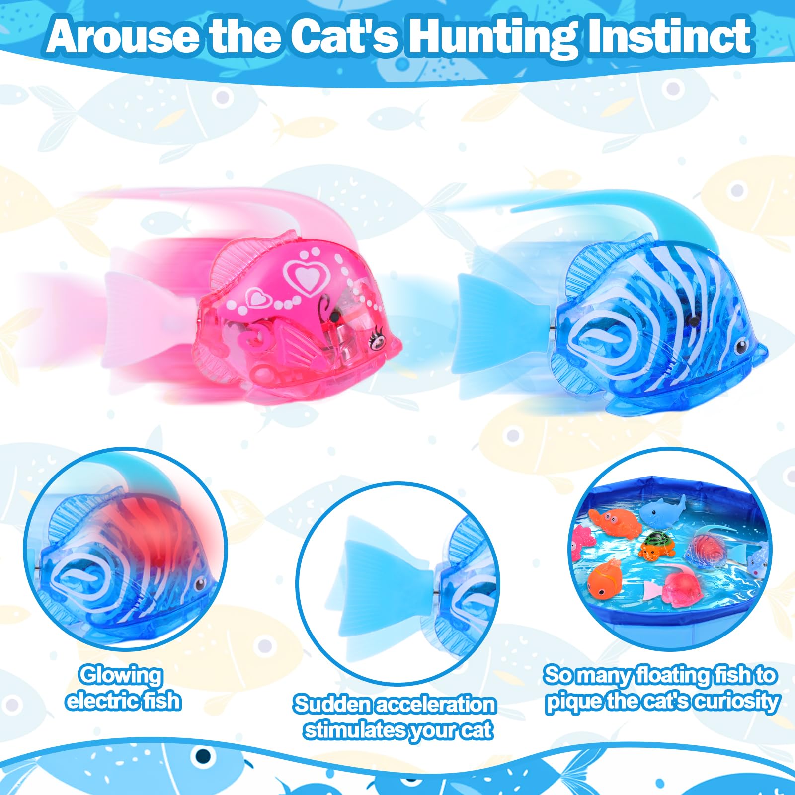 BABORUI Interactive Cat Pool Toy with Swimming Fish - Portable Water Play Toy for Indoor Cats | Summer Fun & Exercise for Bored Cats | Endless Self-Play in Bathtub, Backyard or Living Room